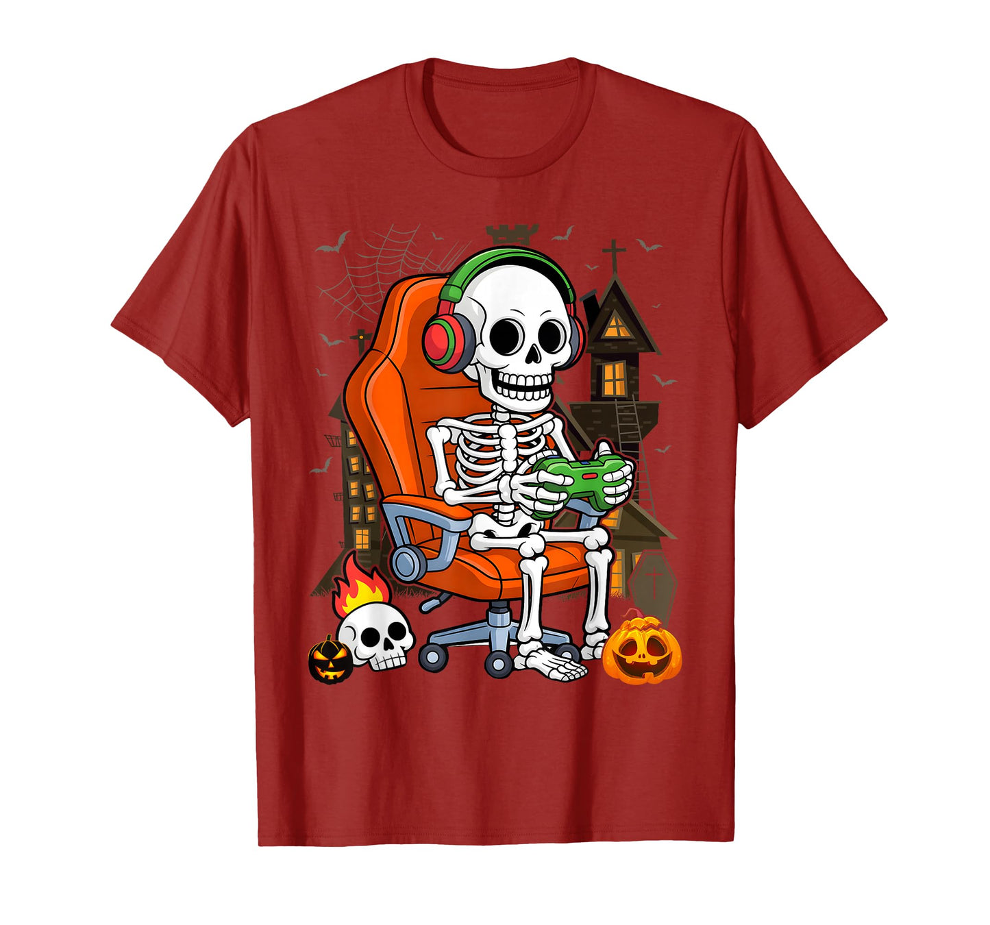Gamer Halloween Skeleton Gaming Hallow Eve Boys Kids T-Shirt