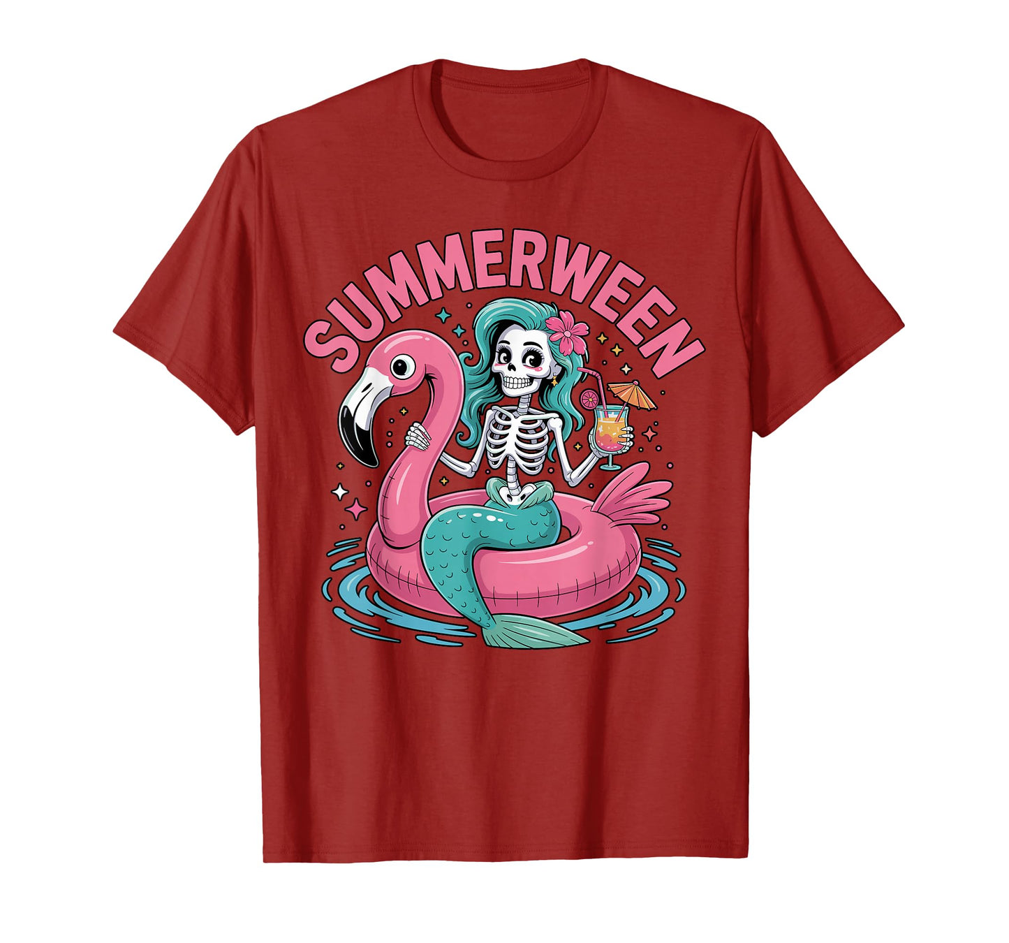 Halloween Summerween Skeleton Flamingo Pool T-Shirt