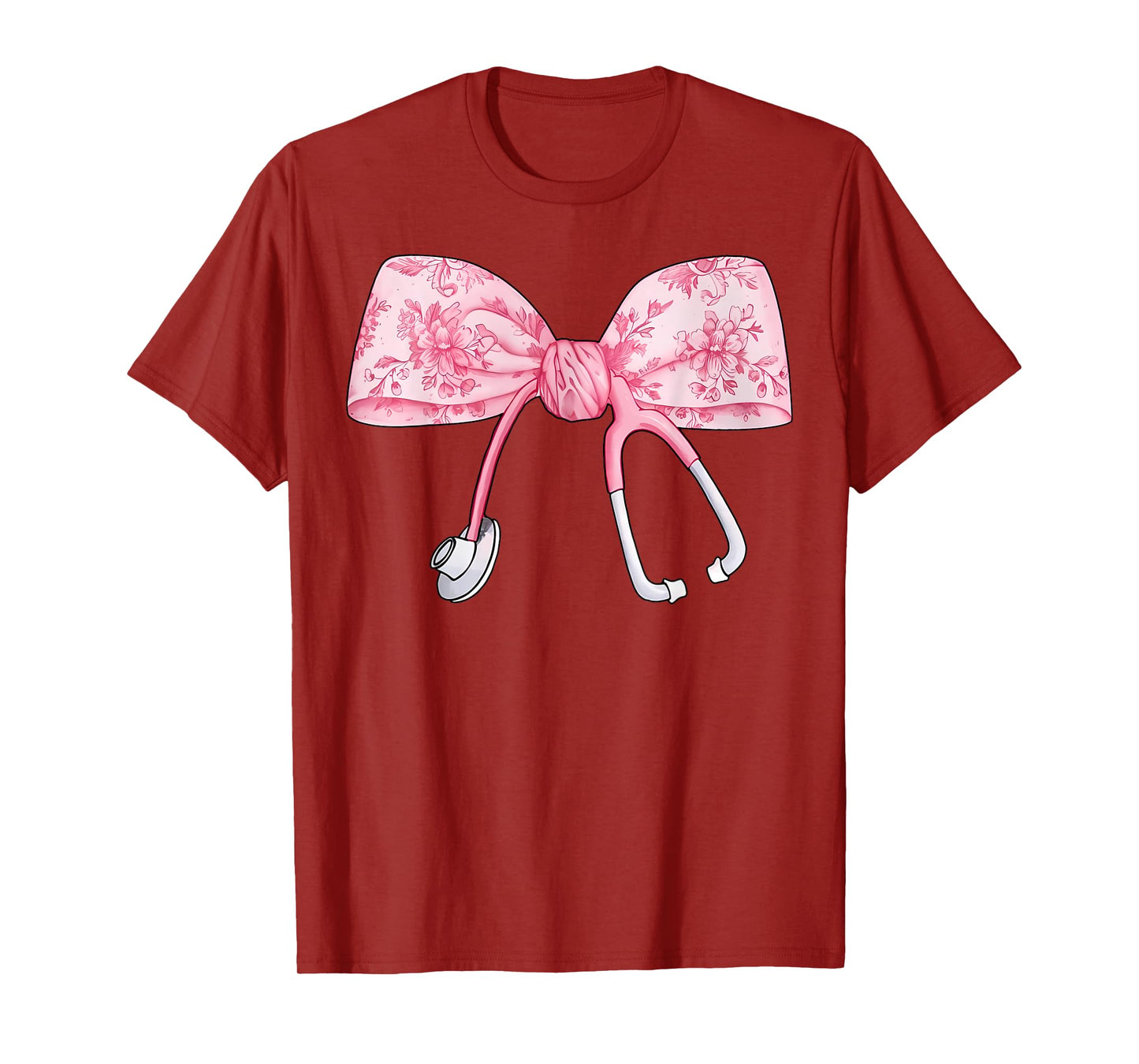 Floral Cute Pink Coquette Bow Stethoscope Registered Nurse T-Shirt