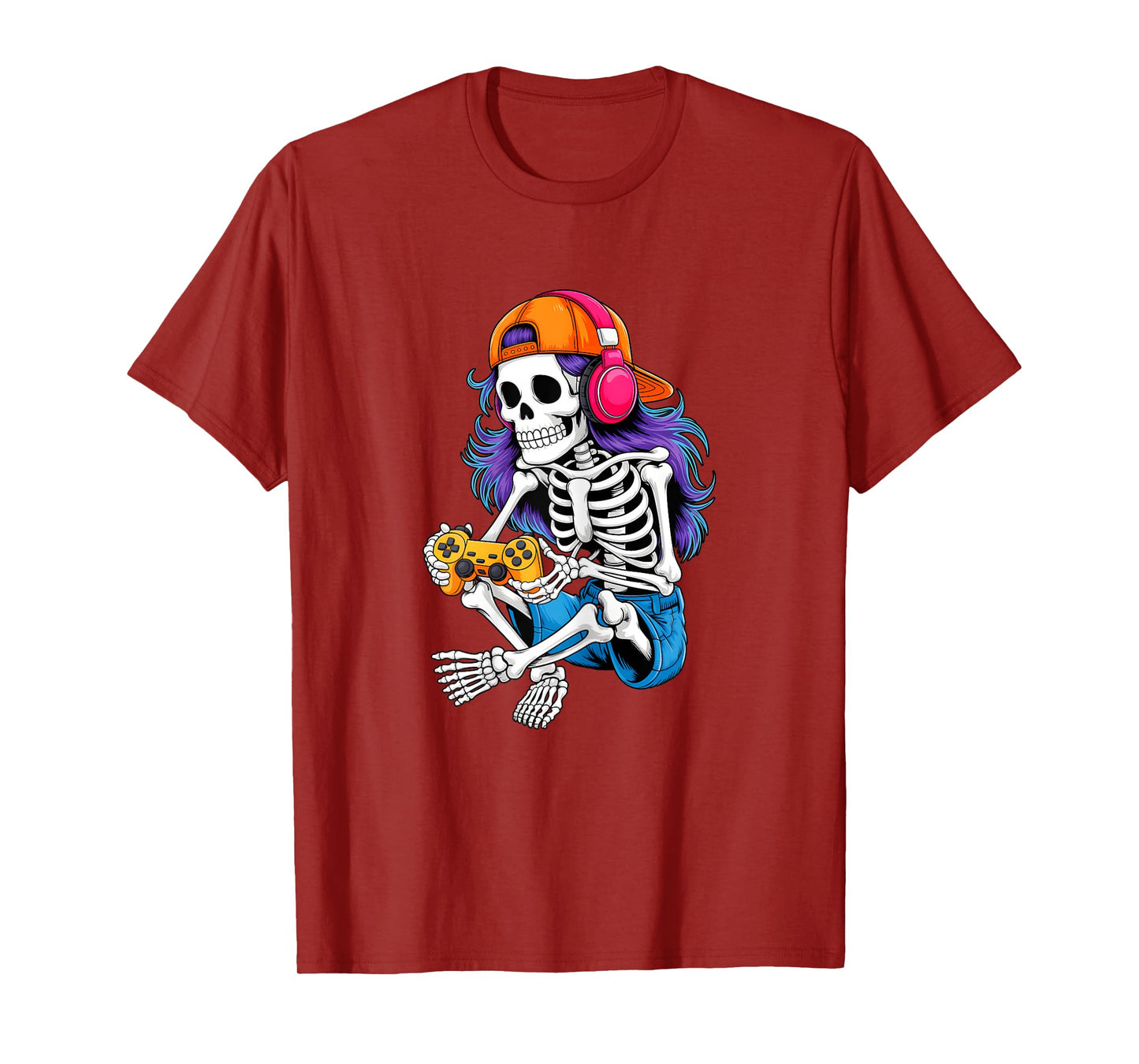 Girls Halloween Skeleton Gamer Video Gaming Girl Teens Women T-Shirt