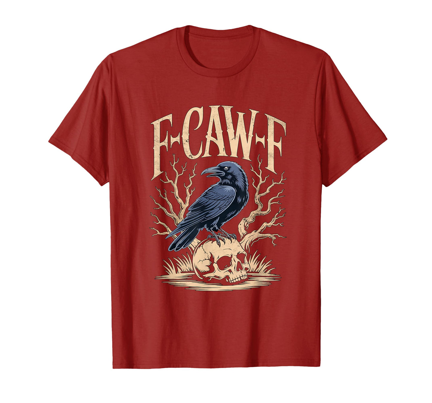 F-Caw-F Gothic Crow with Skull Spooky Raven Halloween T-Shirt