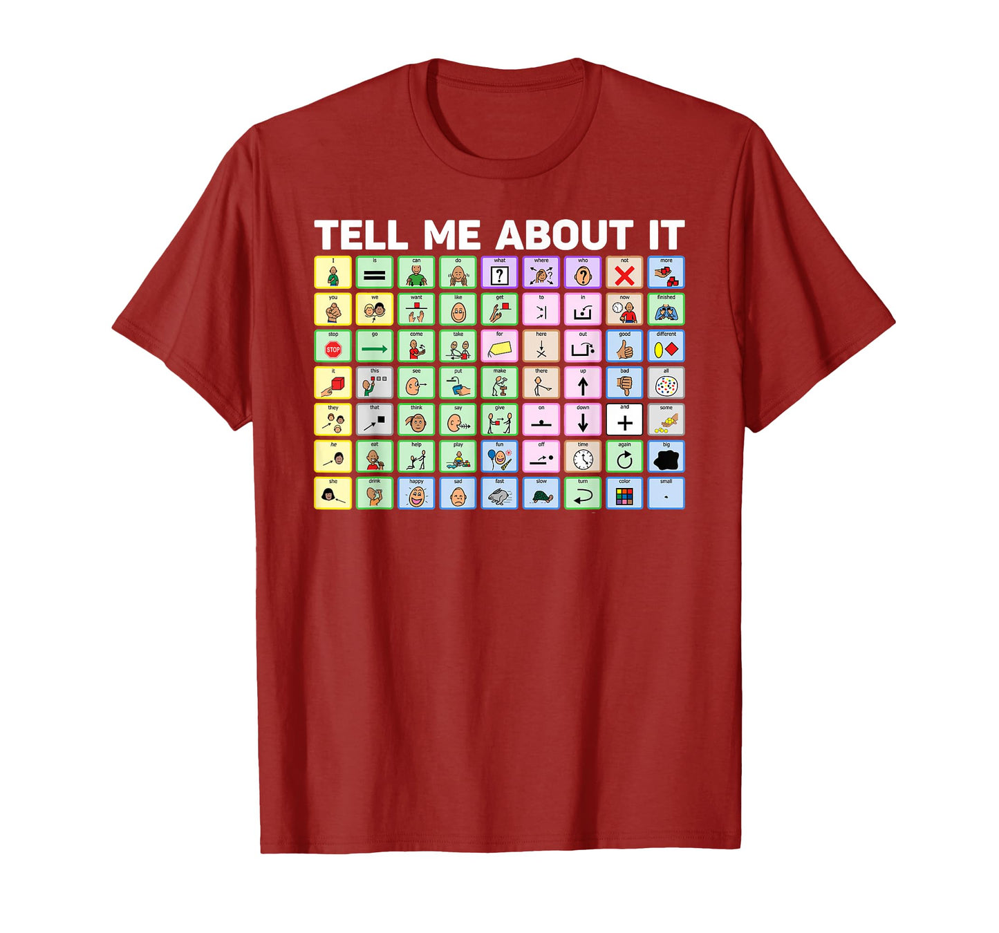 Tell Me About It Speech Language Pathology AAC Sped Teacher T-Shirt for Men Women Girls Kids