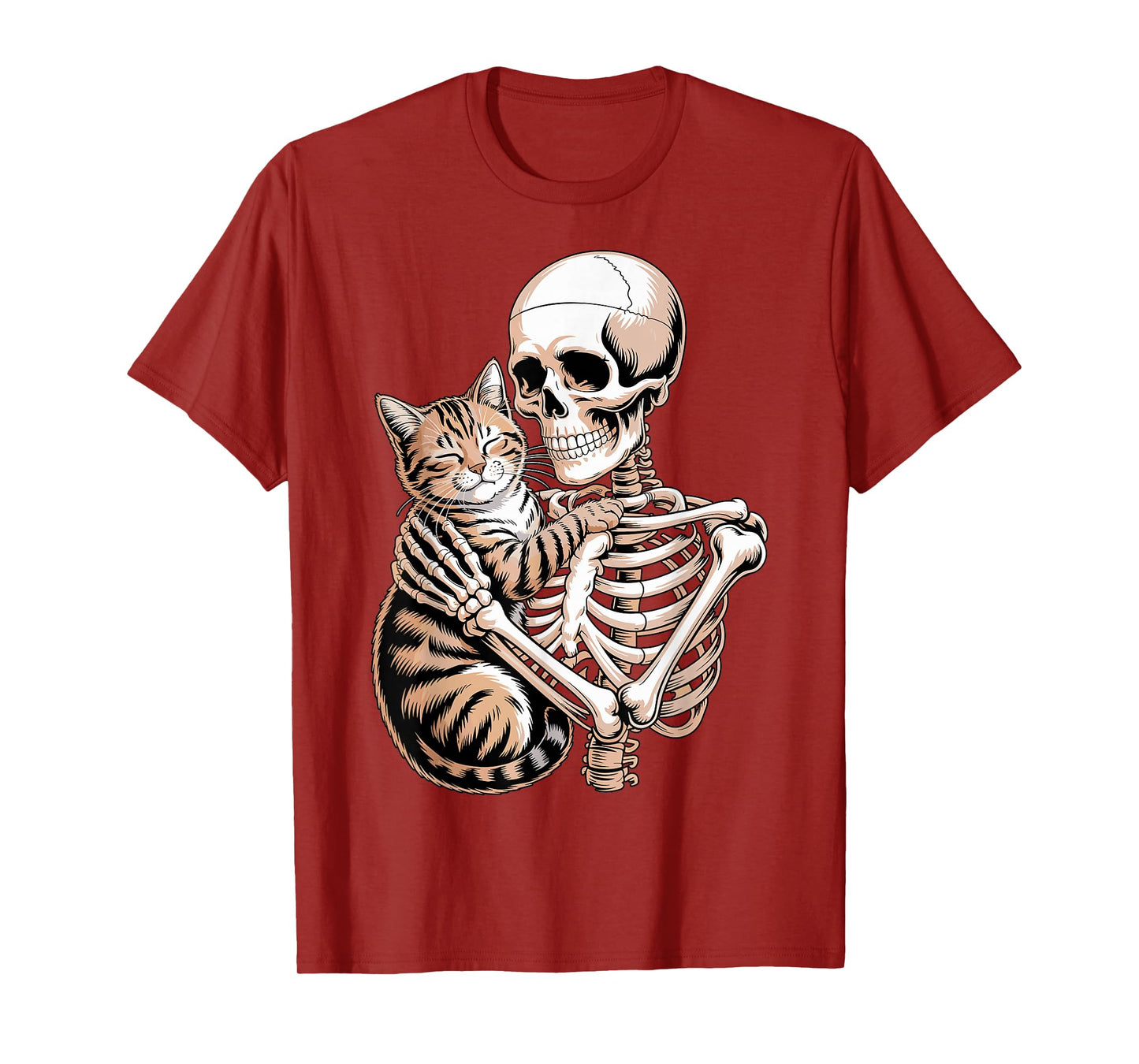 Skeleton Hugging Cat Halloween T-Shirt