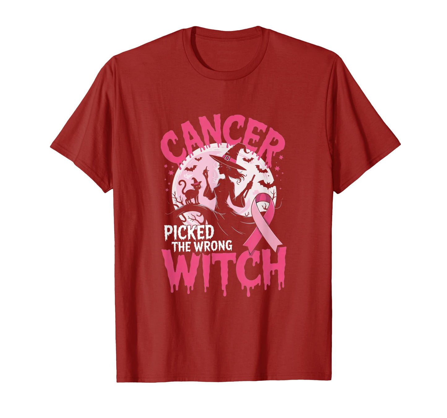Cancer Picked The Wrong Witch - Pink October Halloween T-Shirt
