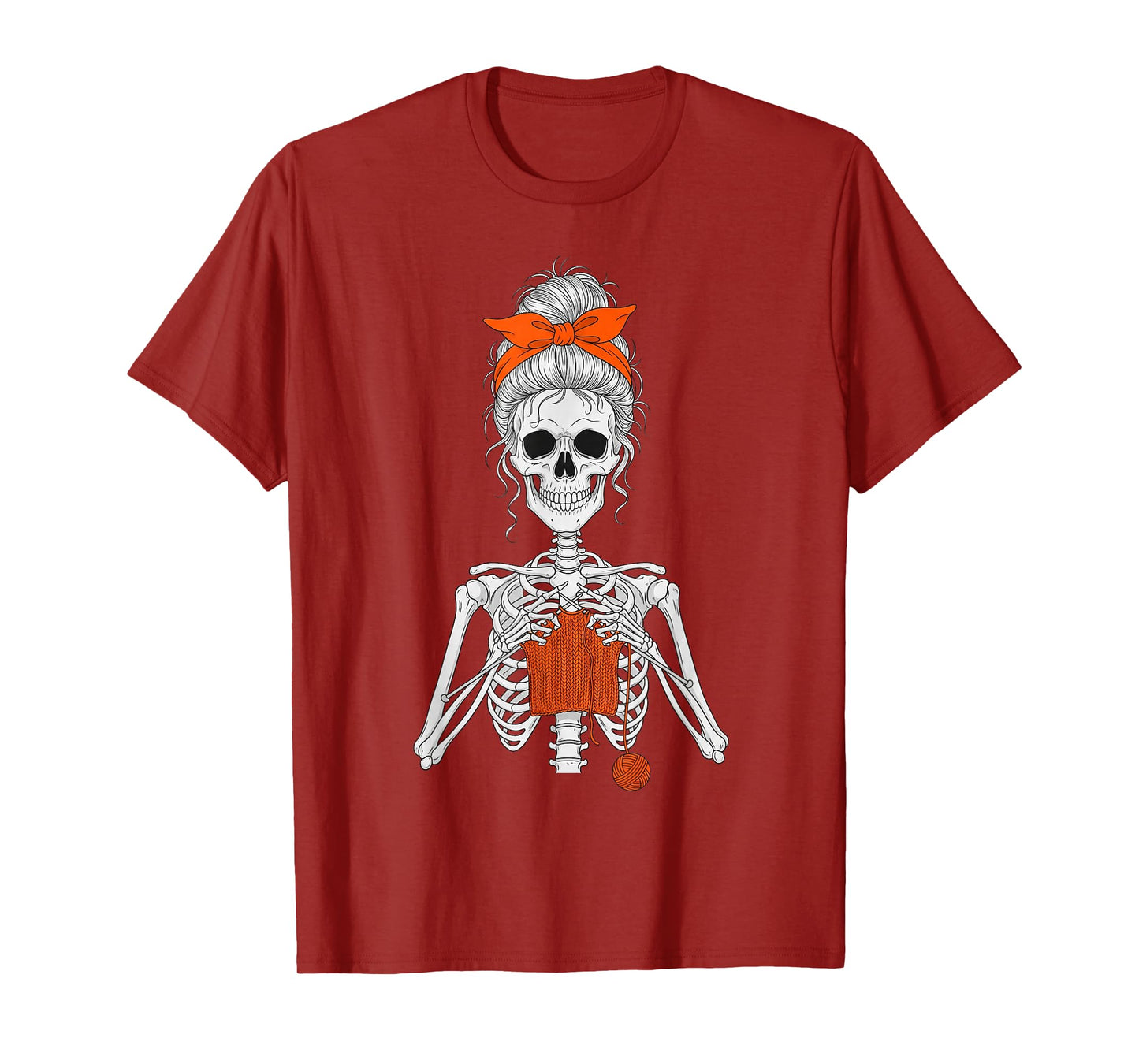 Skeleton Messy Bun Crochet Knitting Women T-Shirt