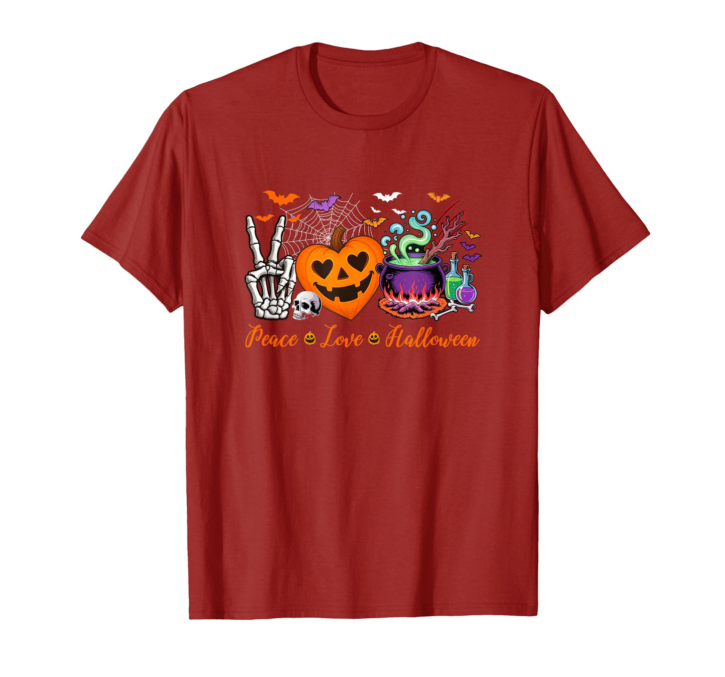 Peace Love Halloween Skeleton Hand Horror Heart Shape T-Shirt