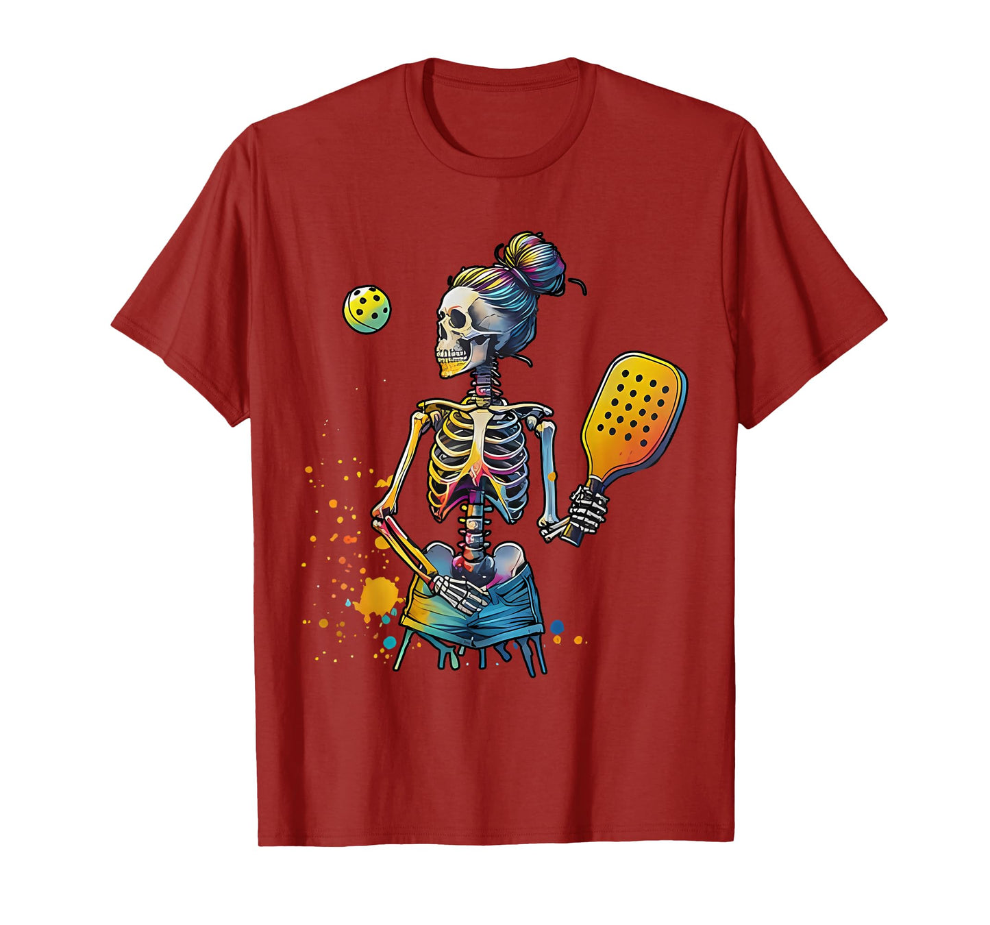 Skeleton Pickleball Mom Player Funny Colorful Sports Team T-Shirt