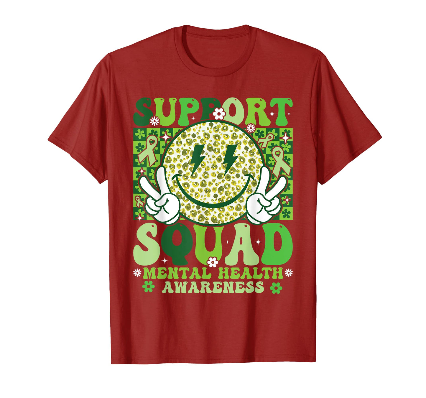 Support Squad Mental Health Awareness Month Smile Face Green T-Shirt