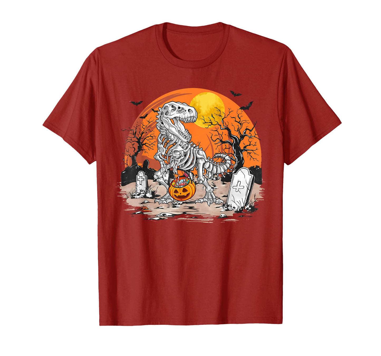 Retro Halloween Boys Dinosaur Skeleton Scary Pumpkin Moon T-Shirt