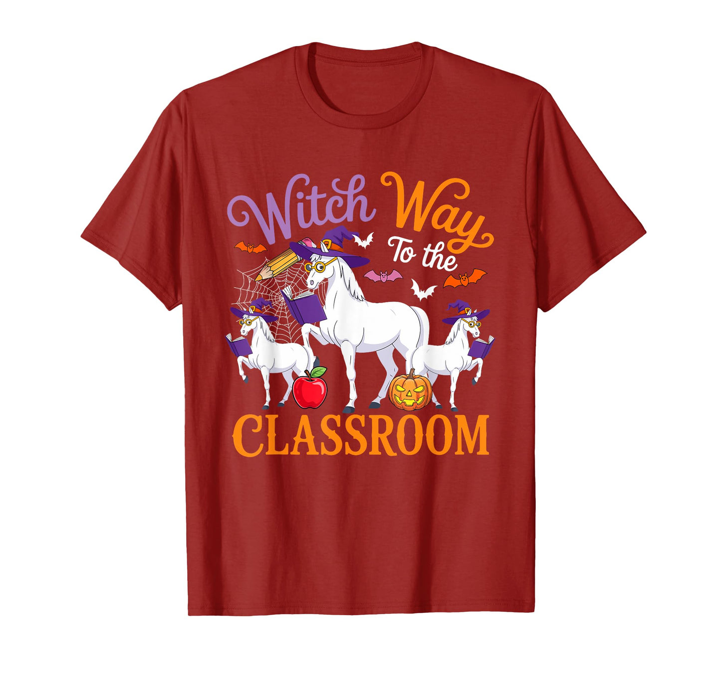 Way to Classroom Halloween Witch Three Cute Horses Teacher T-Shirt