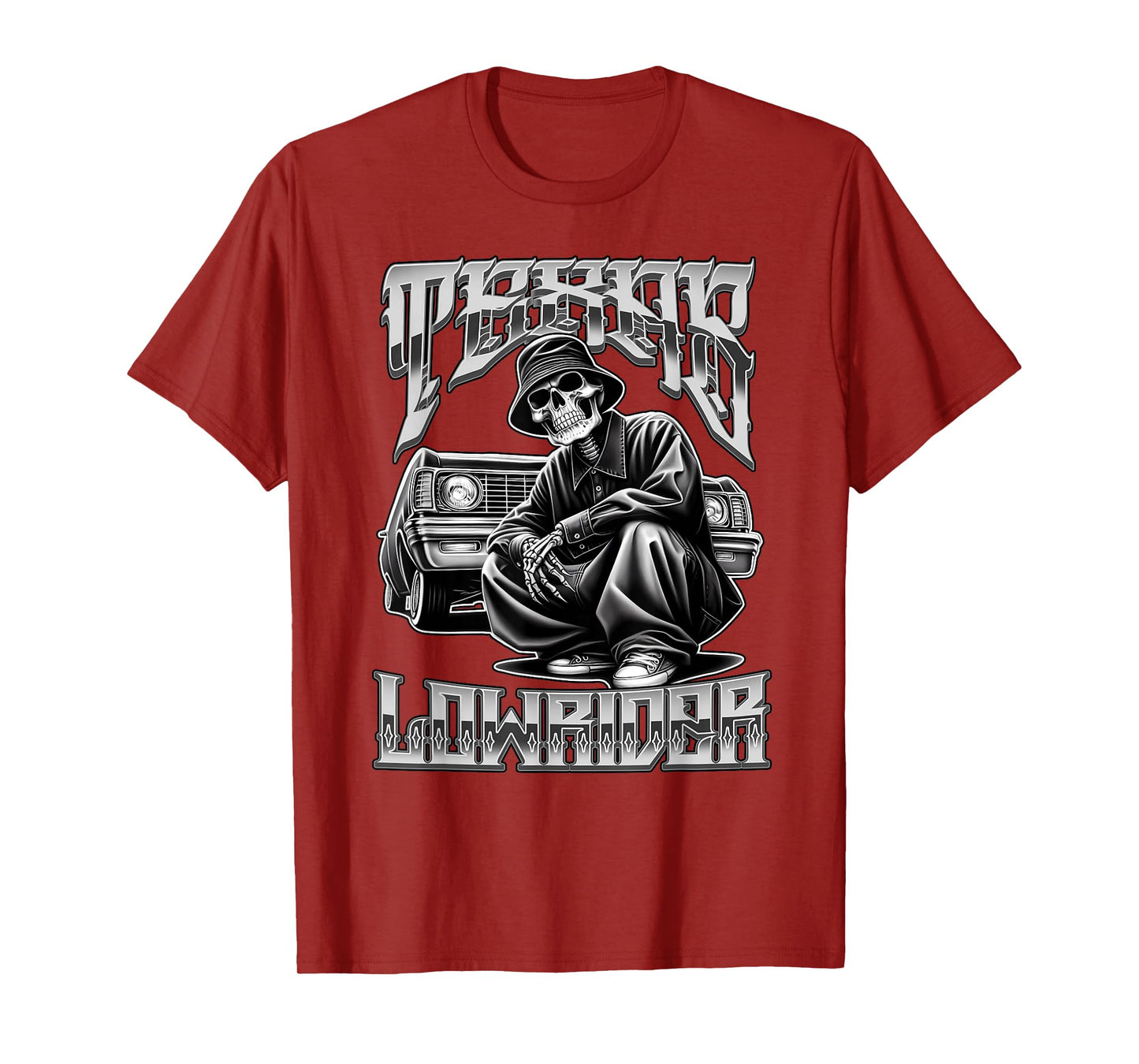 Texas Low Rider Chicano Tattoo Art Old School Cholo Skeleton T-Shirt