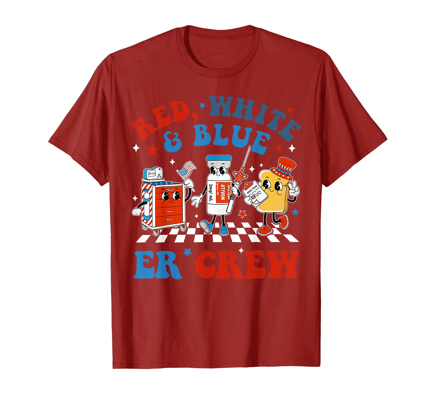 Retro Red White Blue Er Crew Emergency Room 4th Of July T-Shirt