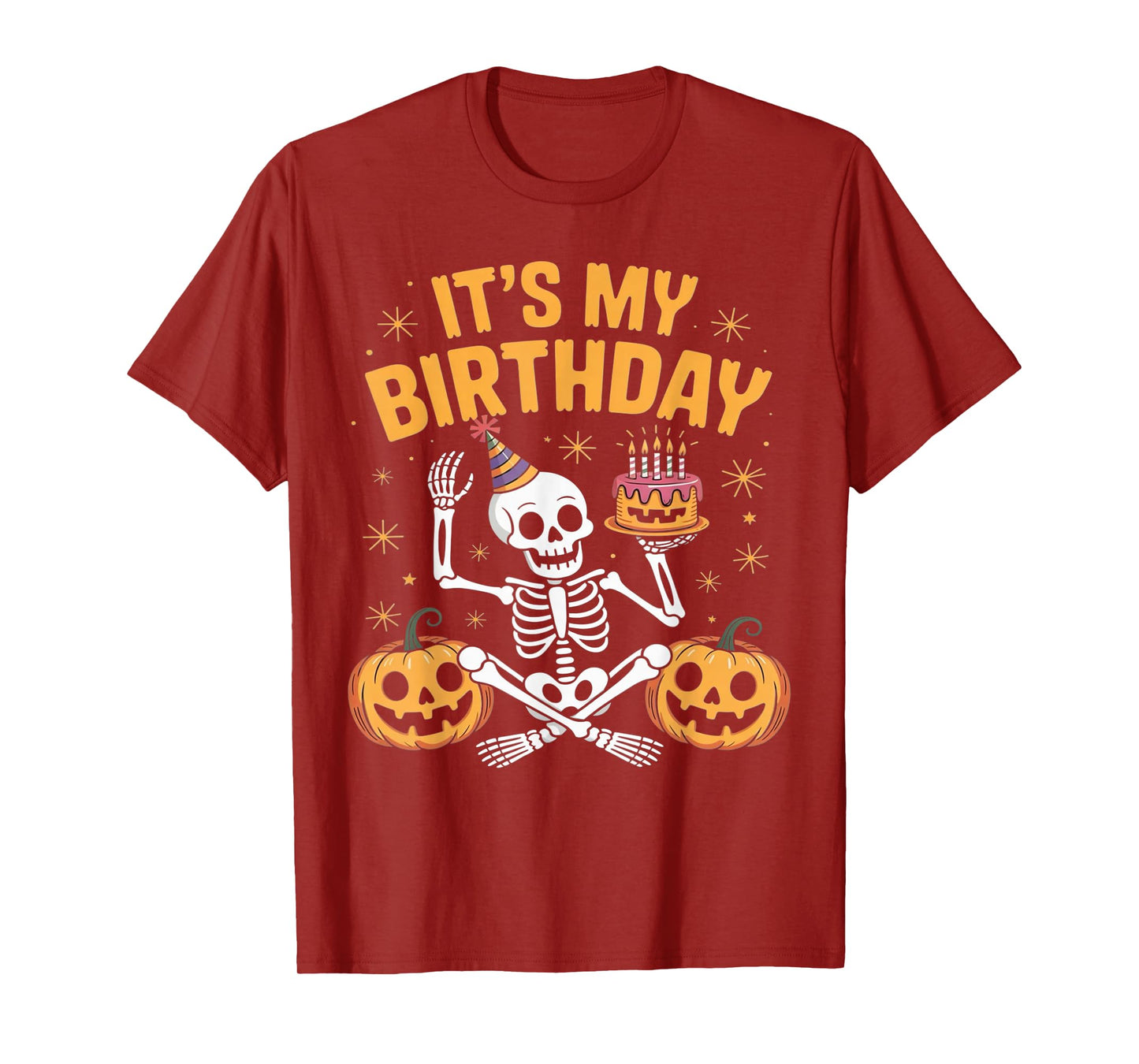 Skeleton Birthday Party Fun with Pumpkins and Cake T-Shirt