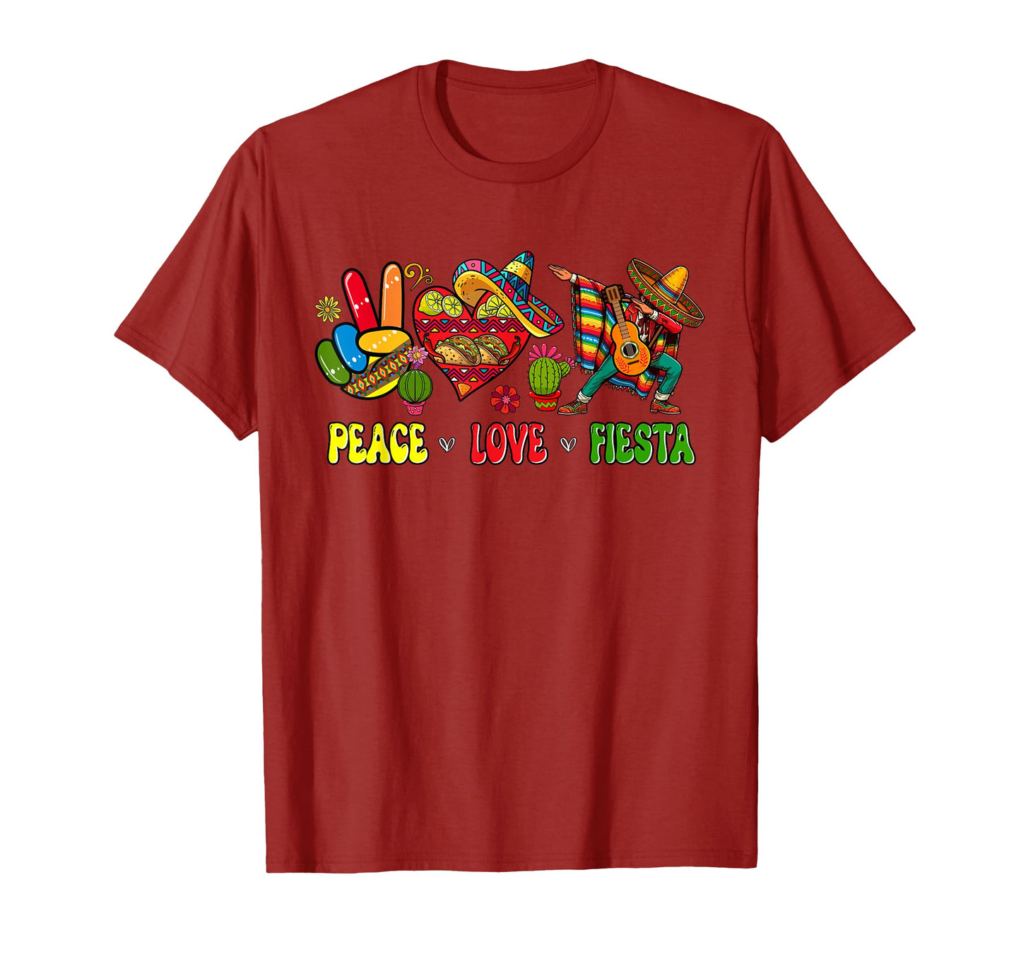 Peace Love Fiesta Cinco De Mayo Dabbing Mexican Man Colourful T-Shirt