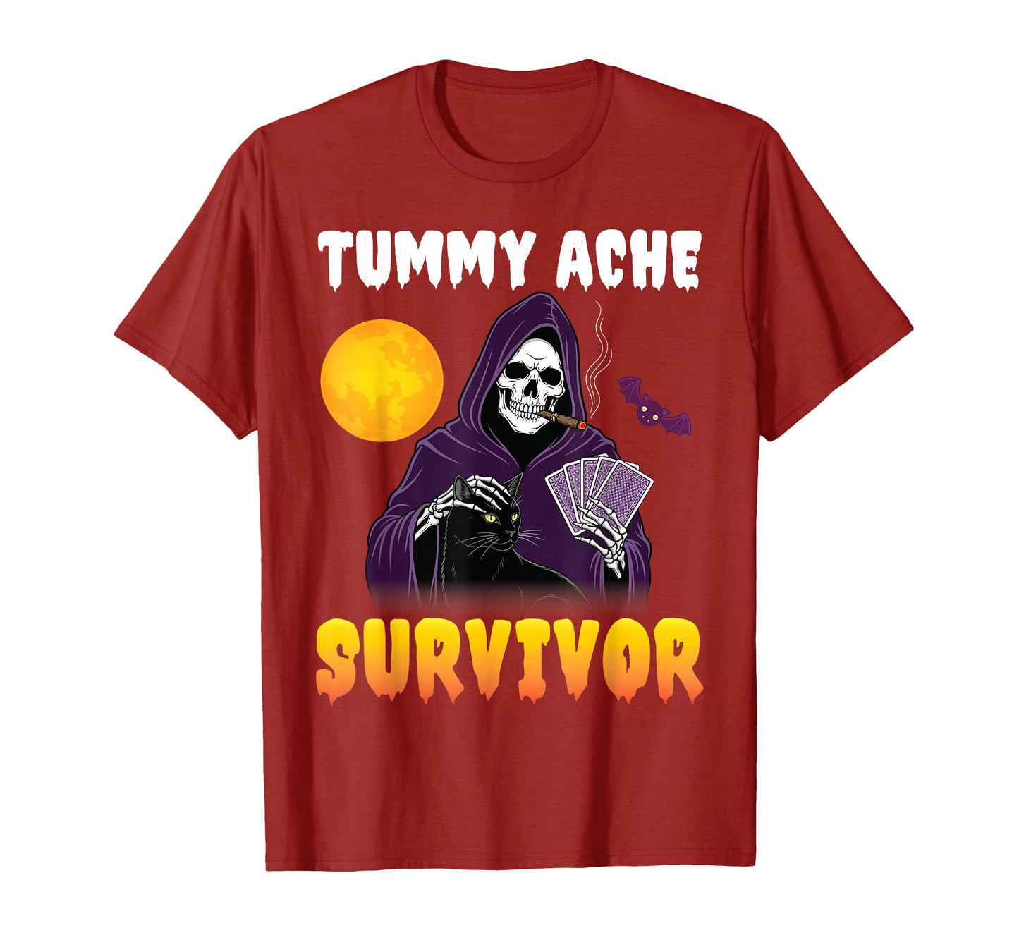 Tummy Ache Survivor Grim Reaper with Black Cat Funny Humor T-Shirt