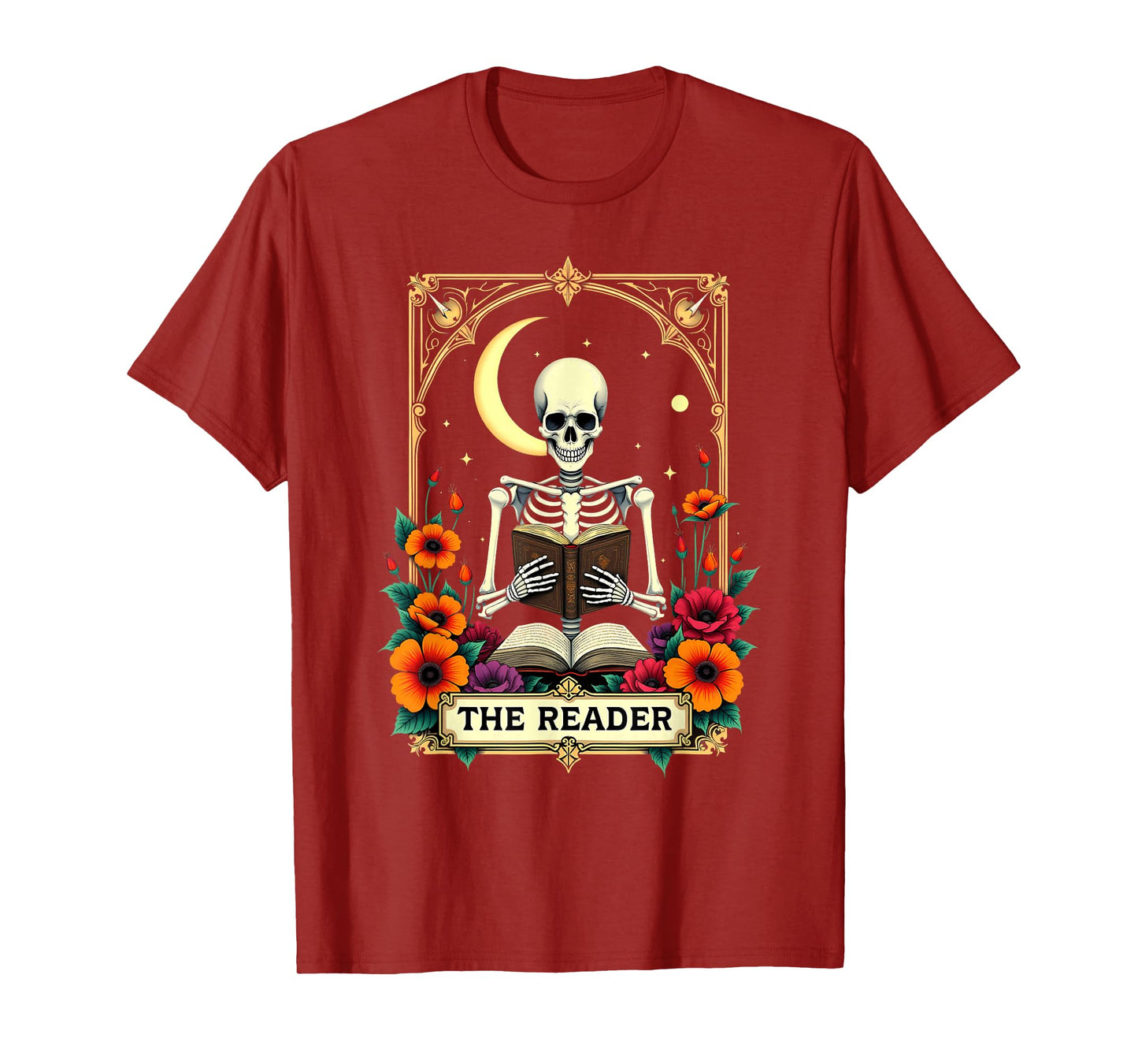 Tarot Card Skeleton Reading Book Librarian The Reader T-Shirt