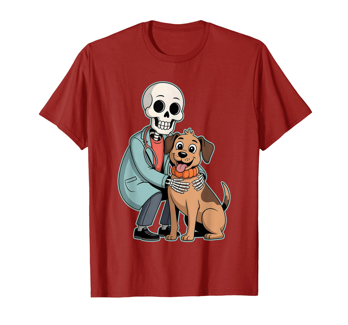 Skeleton Hugging Dog Funny Vet Dog Lover Halloween Men Women T-Shirt