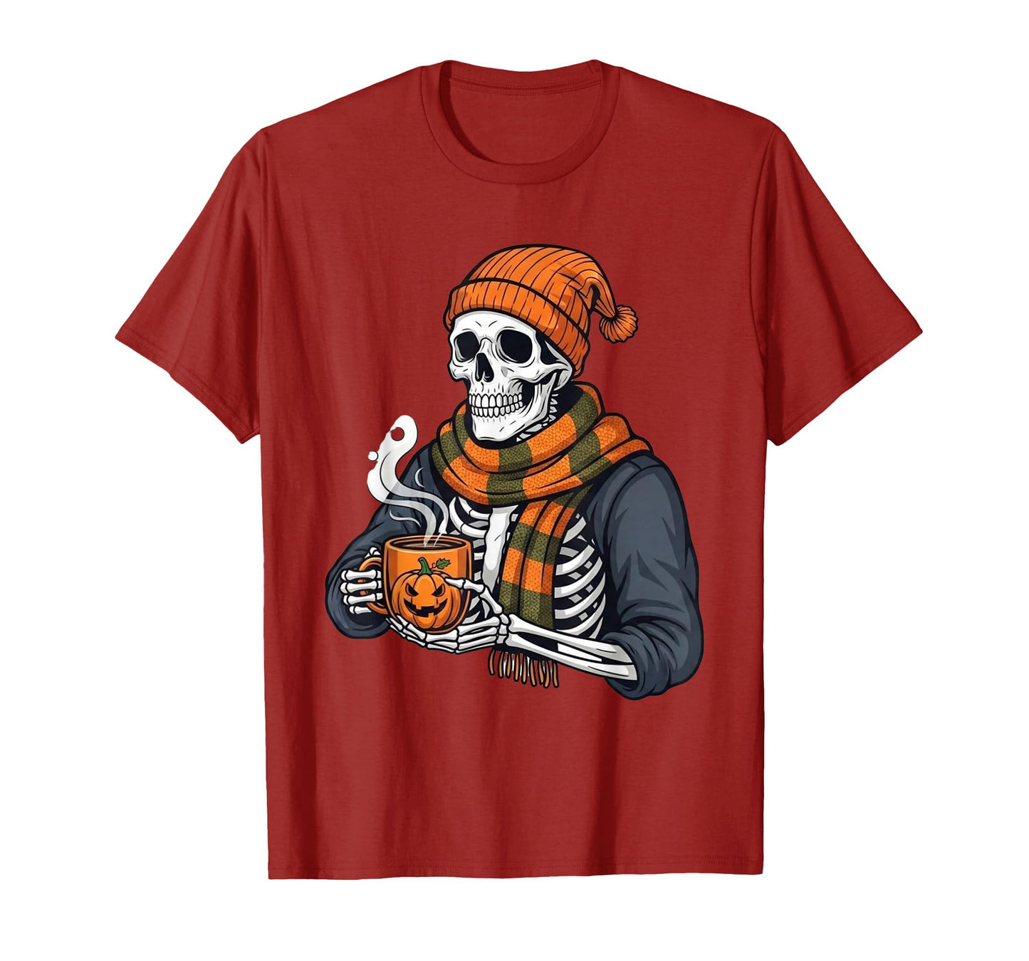 Comfy Skeleton Drinking Coffee – Funny Spooky Halloween T-Shirt