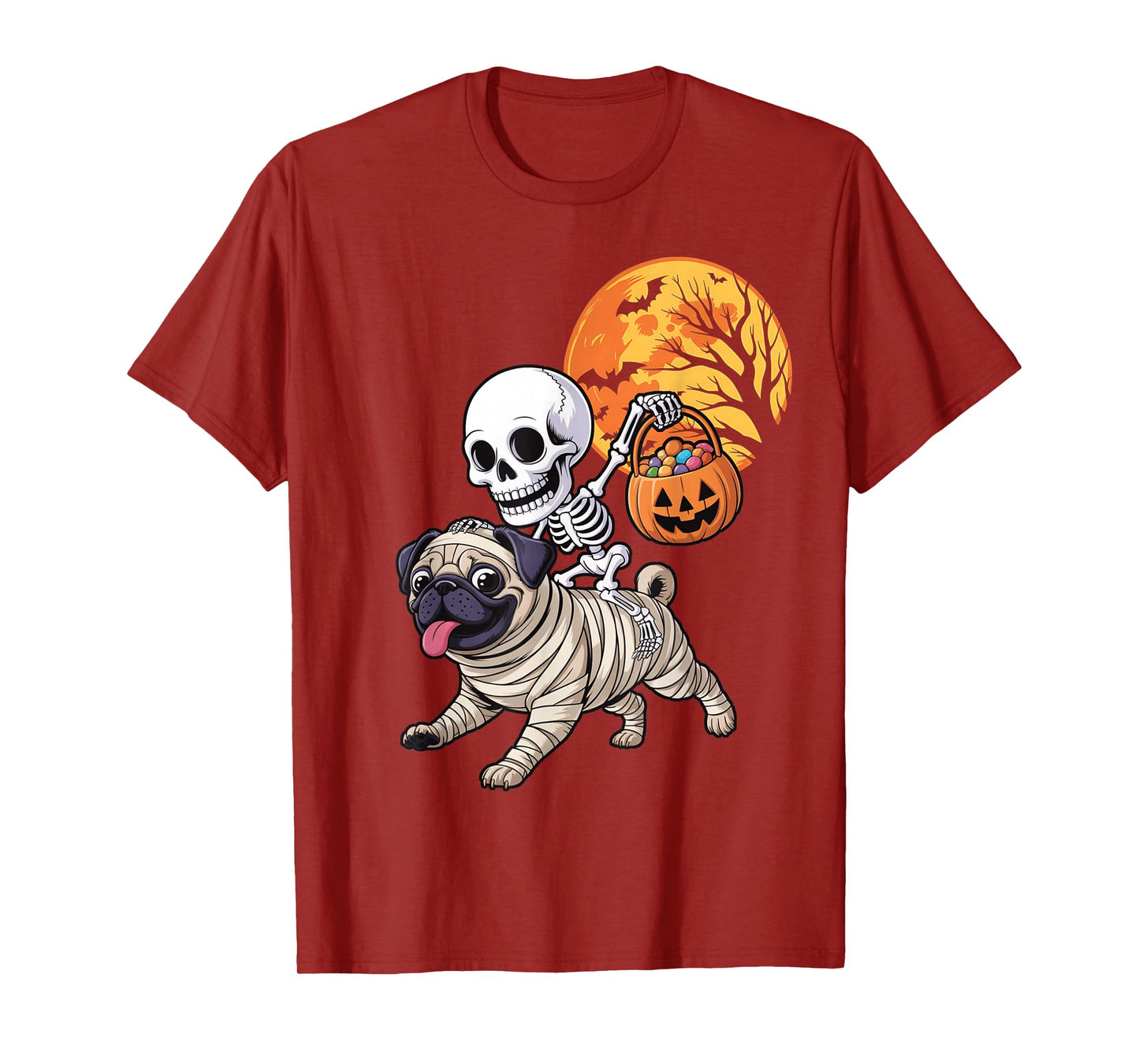 Funny Skeleton Riding Mummy Pug Women Men Halloween T-Shirt