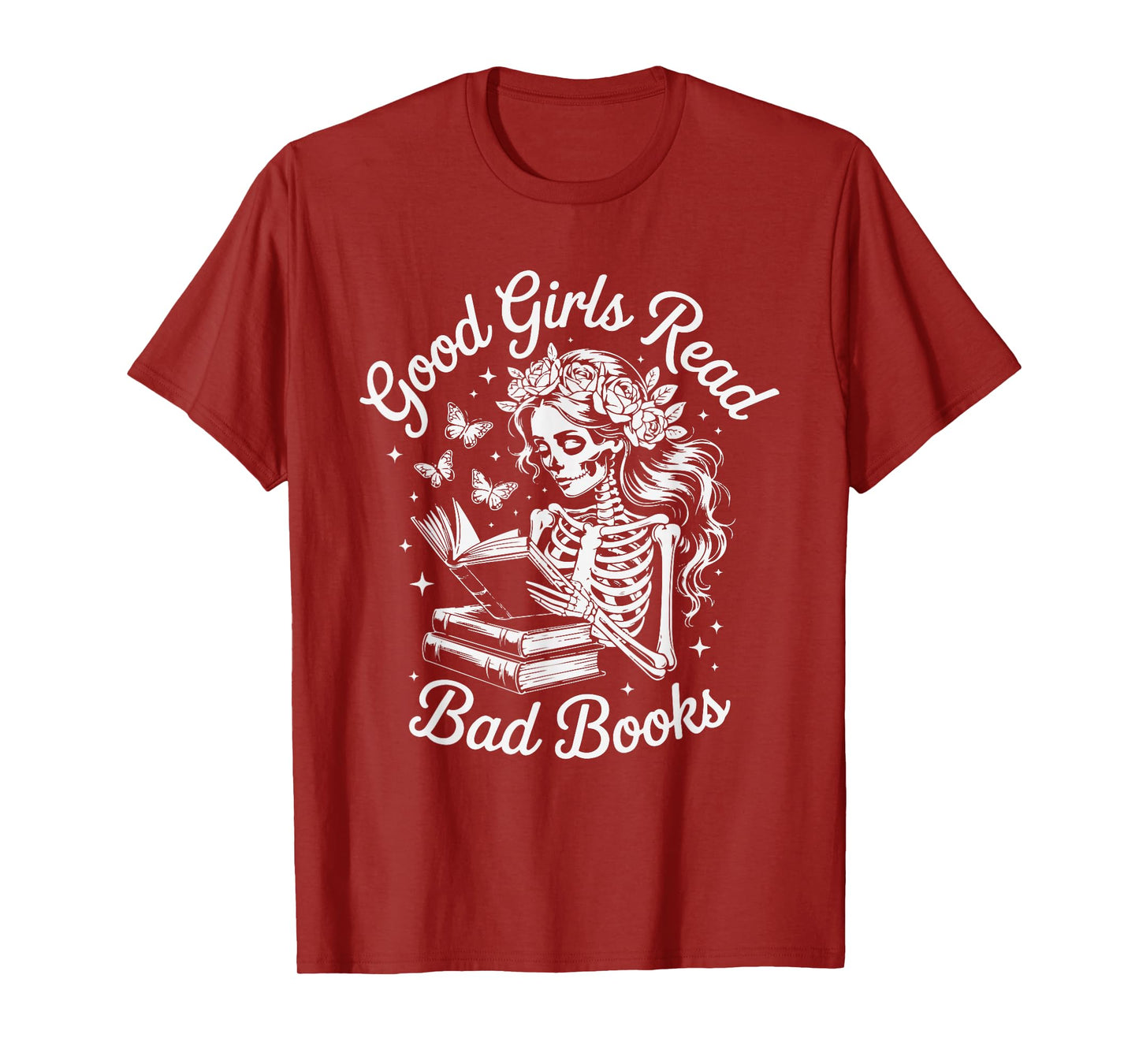 Good Girls Read Bad Books Gothic Skeleton Reading T-Shirt