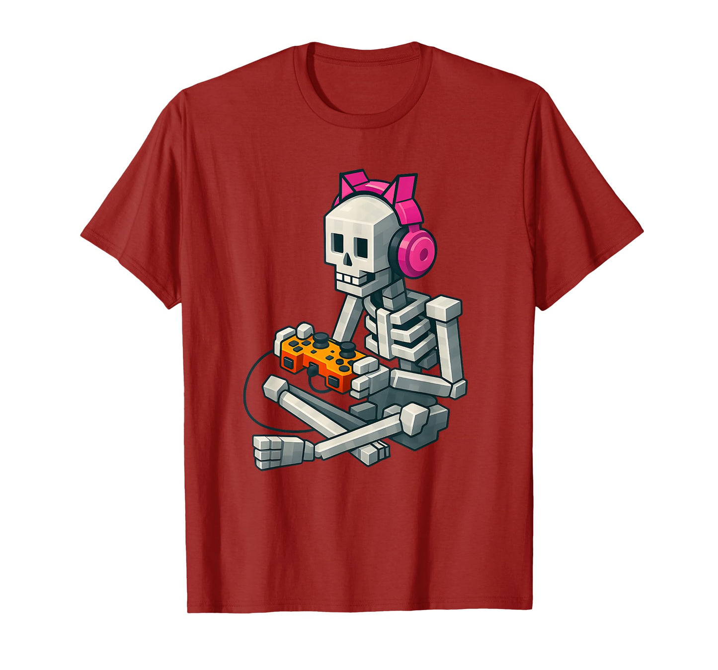 Halloween Skeleton Gamer Pixel Video Gaming Women Girls Kids T-Shirt