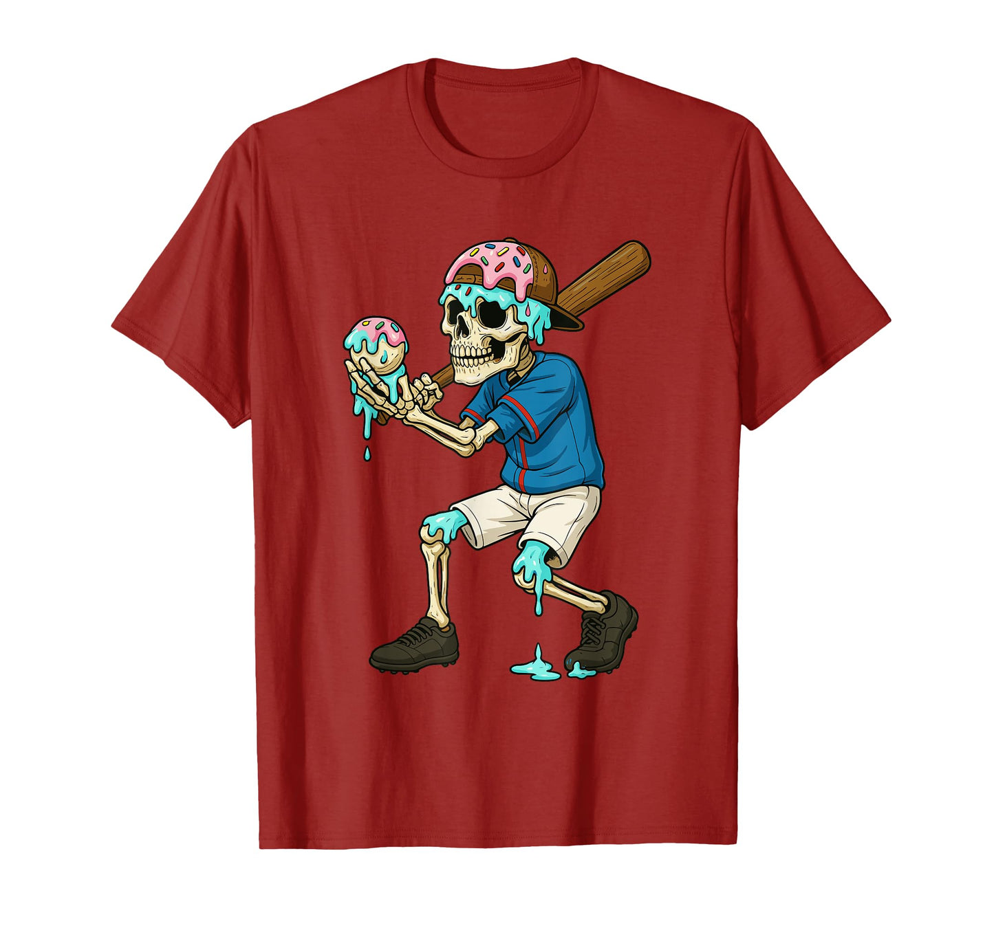 Funny Baseball Skeleton Ice Cream Drip Baseball Boys Youth T-Shirt