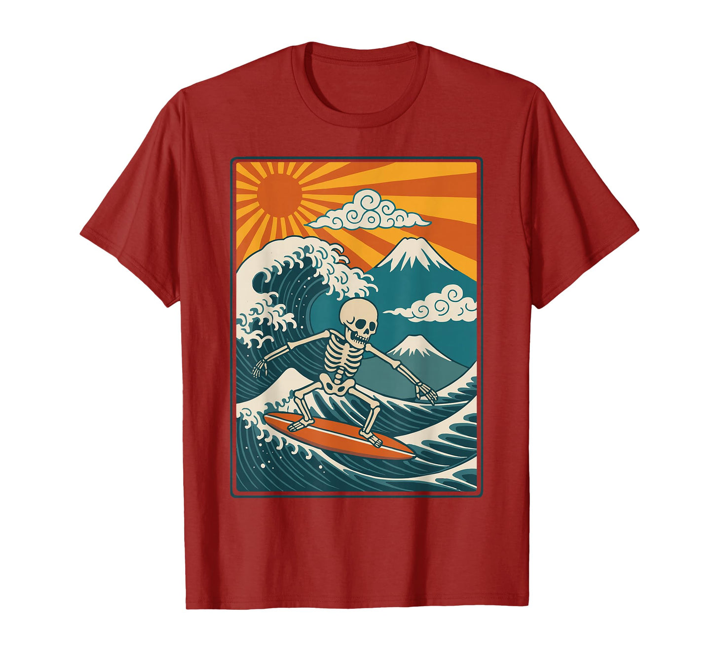 Skeleton Surfing Japanese Wave T-Shirt