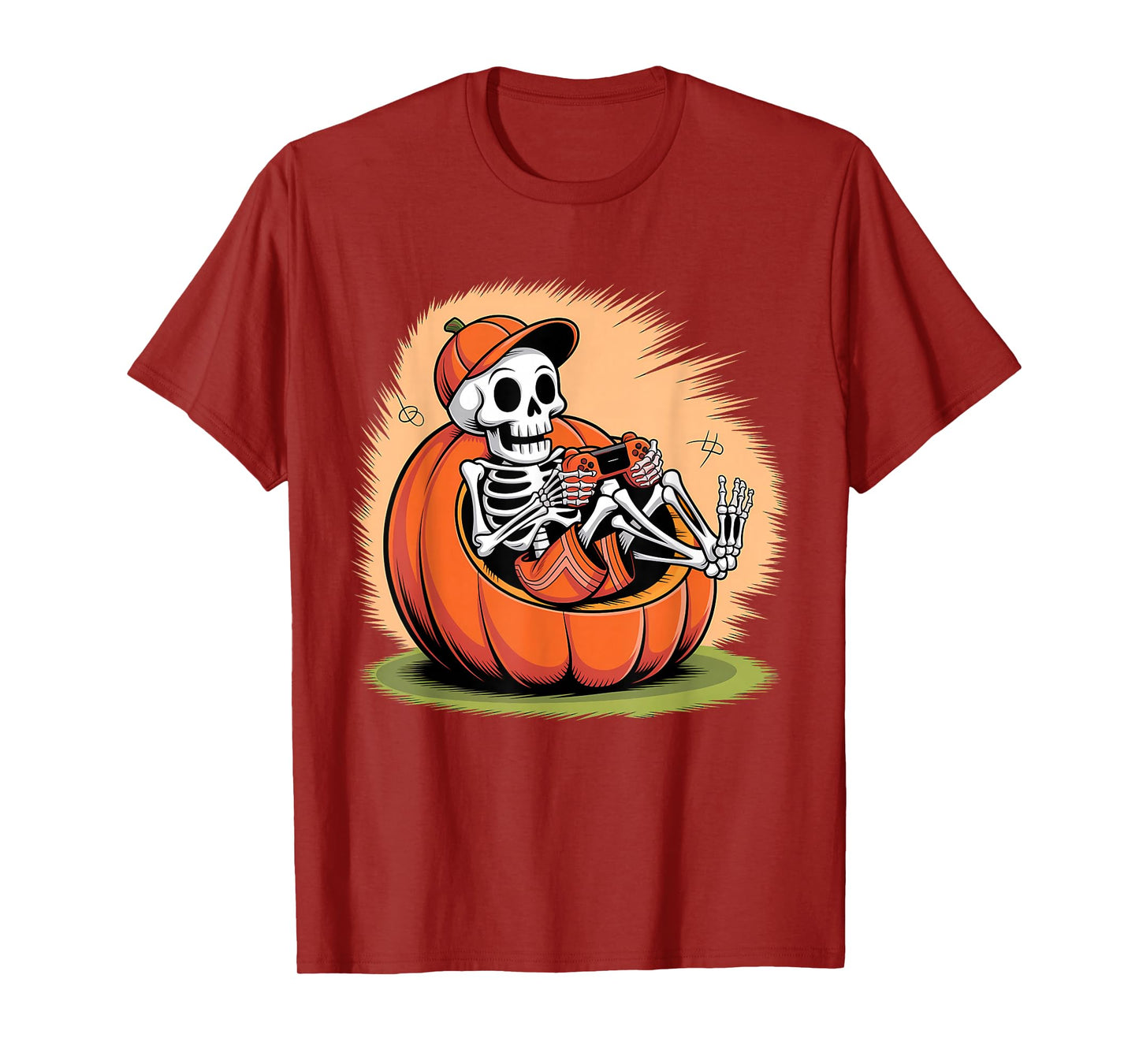 Halloween Skeleton Video Gaming Gamer Boys Youths Teens Men T-Shirt