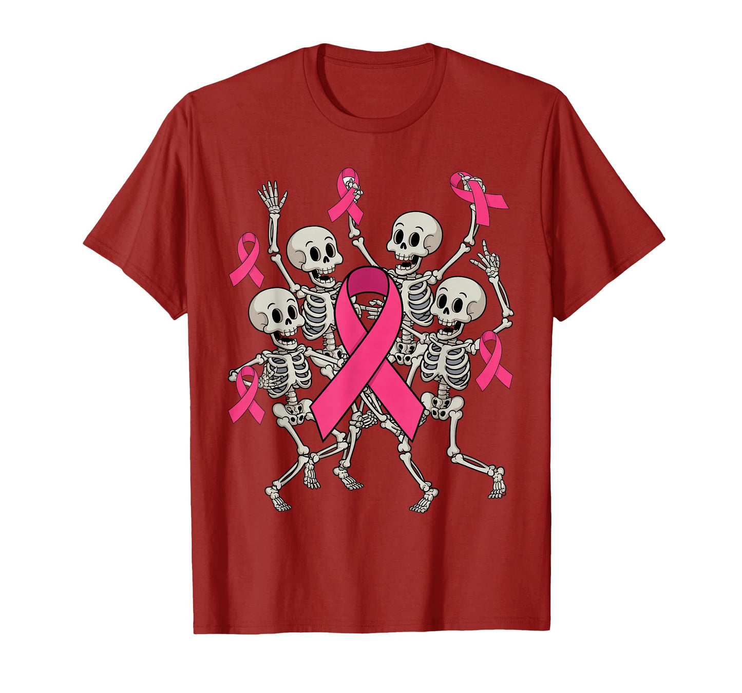 Family Matching Pink Ribbon Skeletons Breast Cancer Support T-Shirt