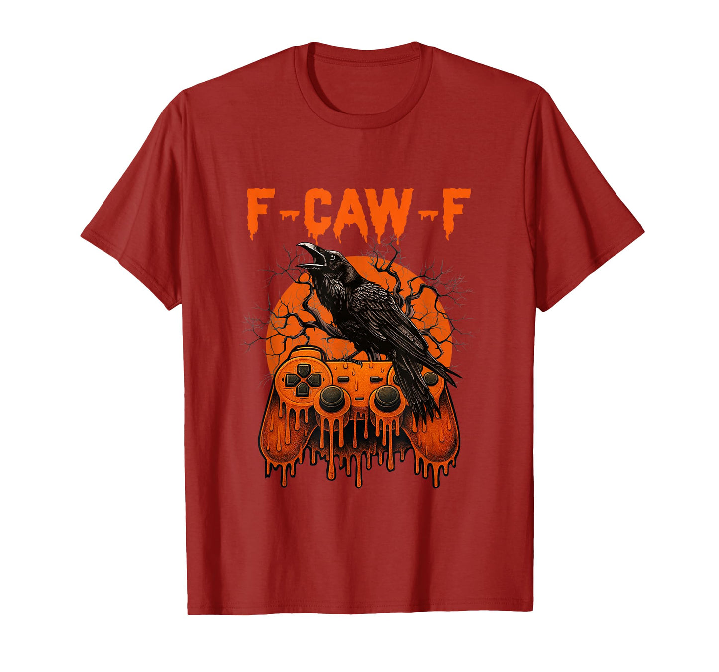 Halloween F-Caw-F Black Crow Gamer Pumpkin Dripping Gaming T-Shirt