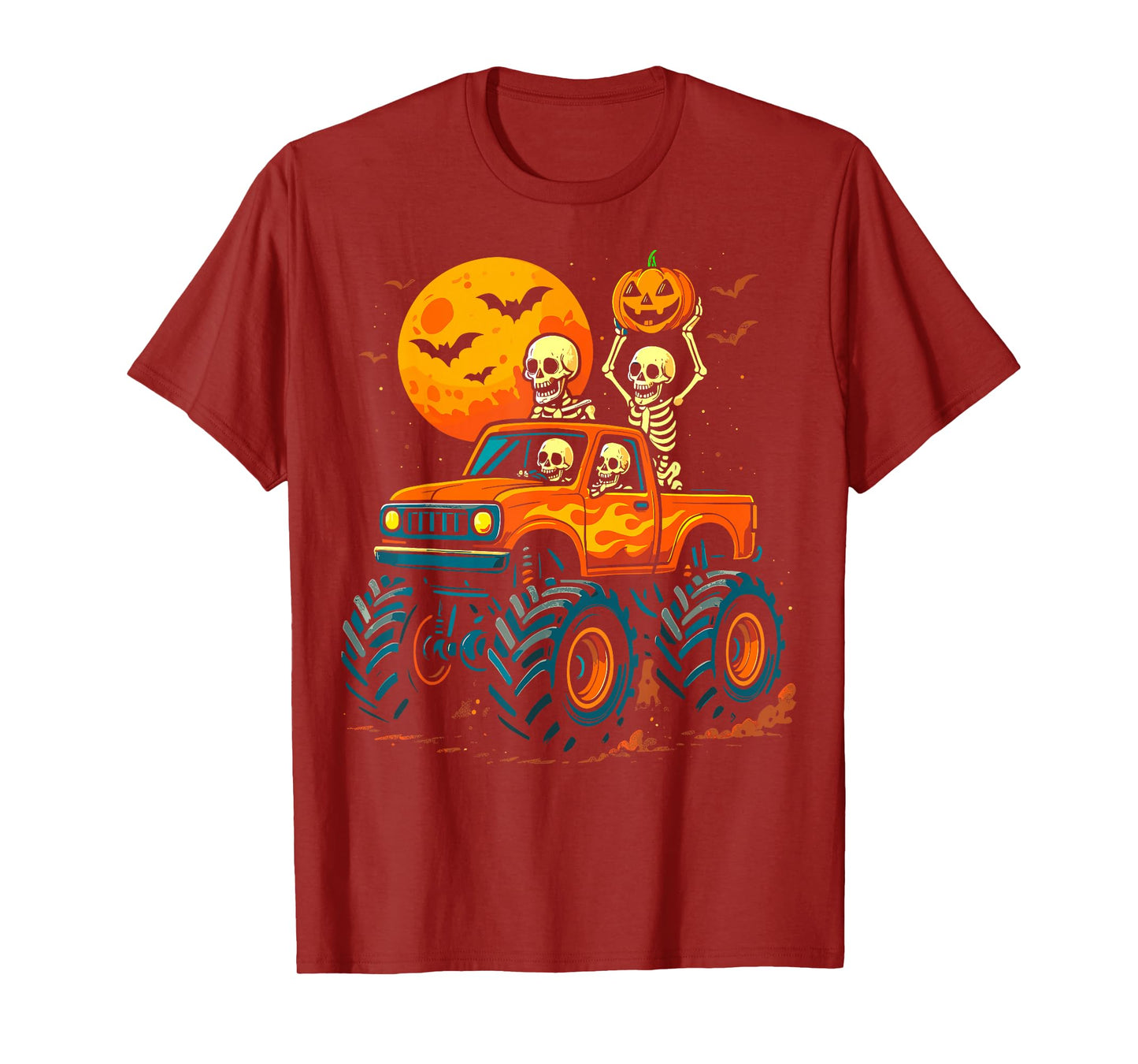 Halloween Skeletons Monster Truck Pumpkin T-Shirt