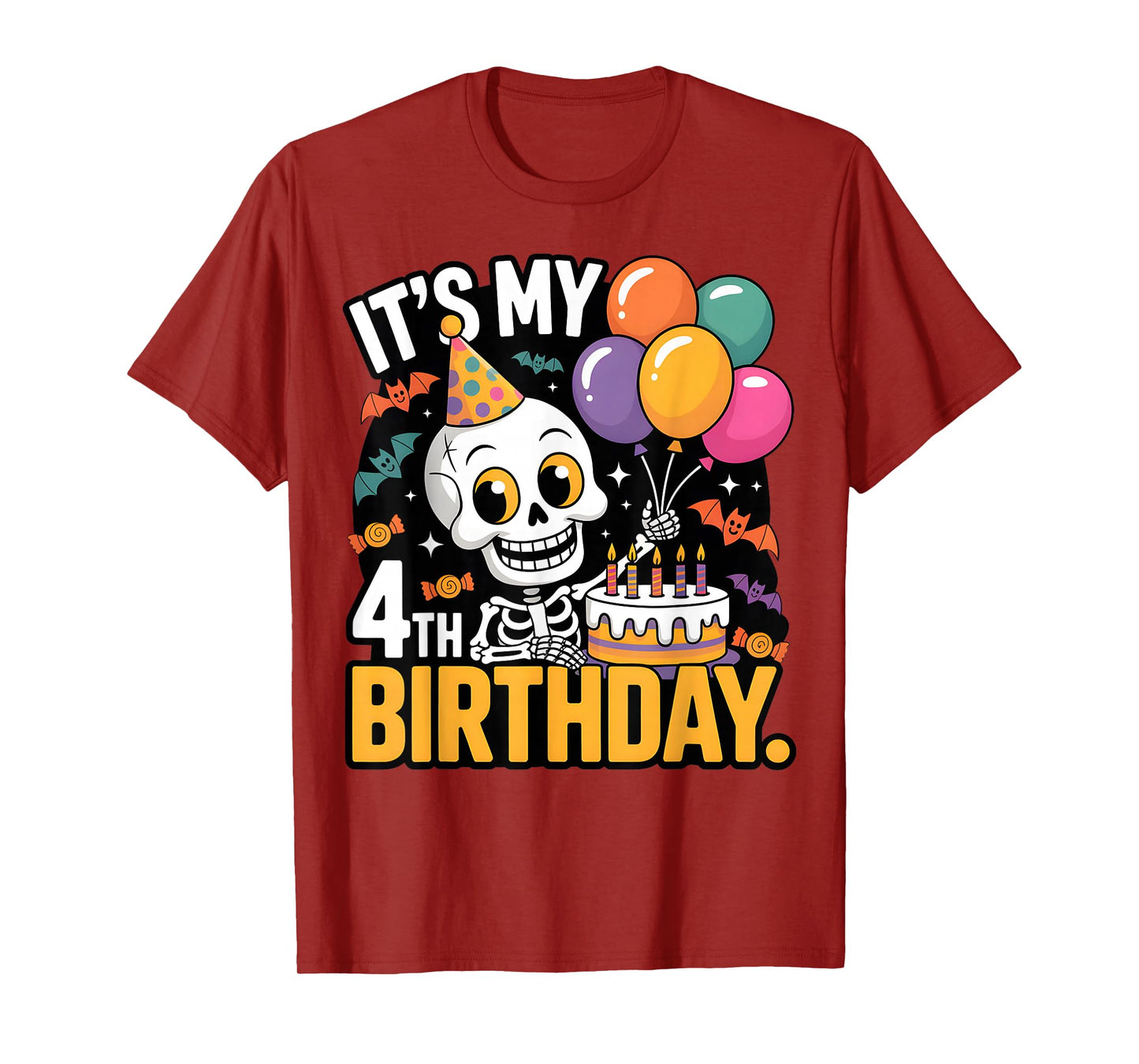 Halloween Skeleton 4th Birthday Outfit for Kids T-Shirt