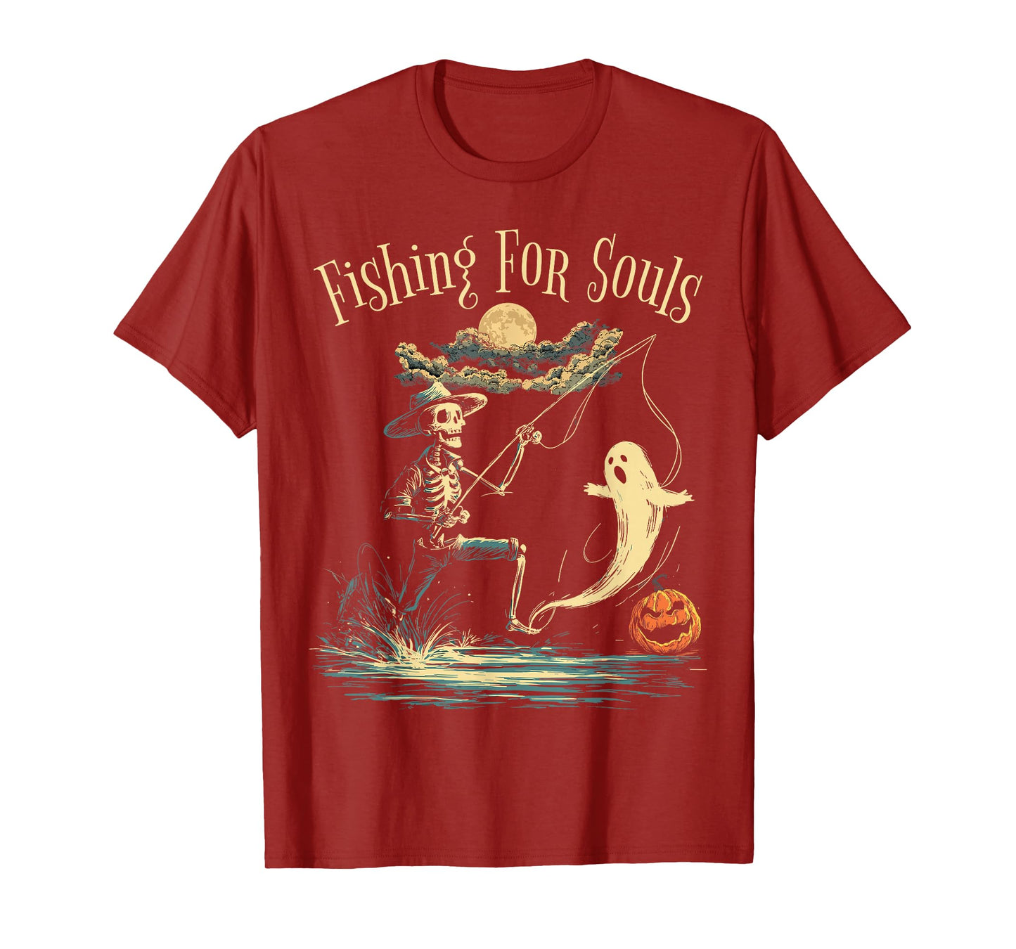 Fishing for Souls - Vintage Skeleton Ghost Gothic Halloween T-Shirt