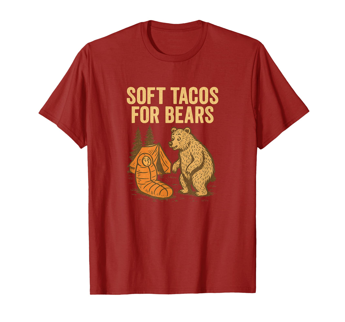 Funny Camping Bear and Taco Design T-Shirt
