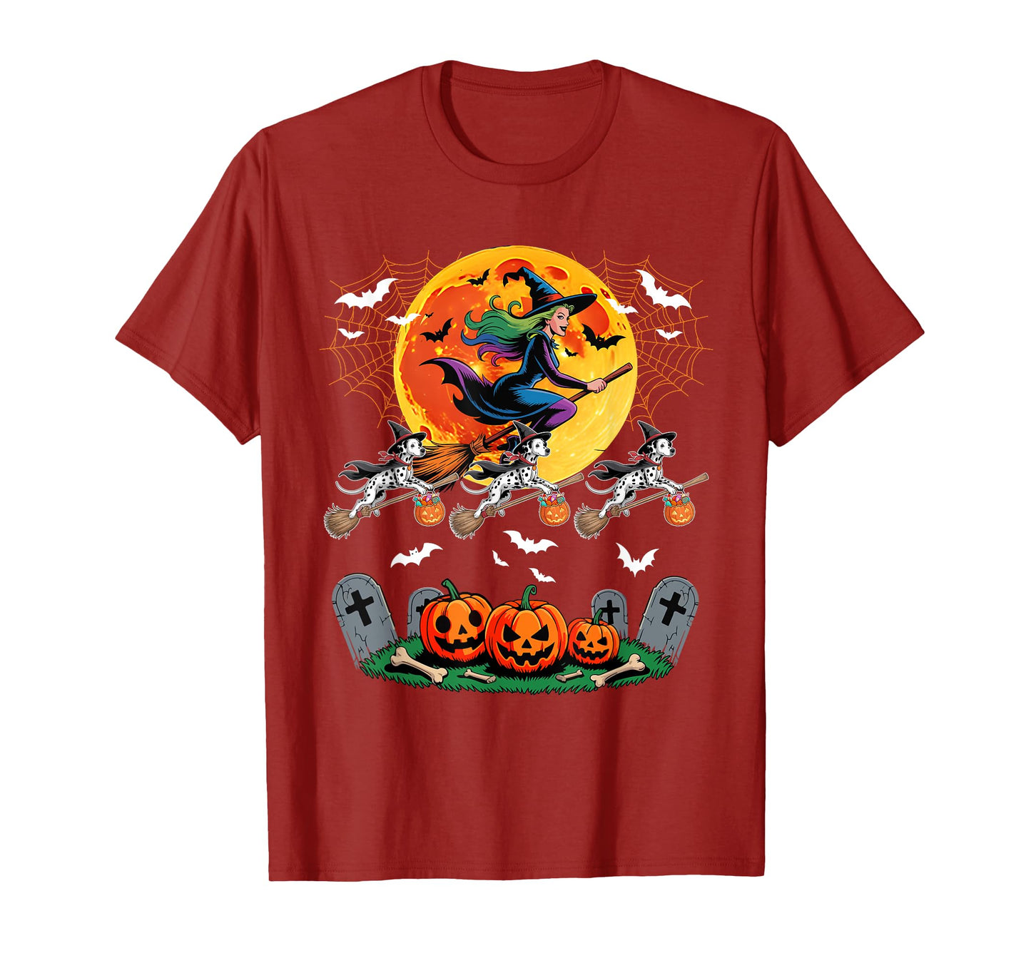 Dalmatians Cosplay Witch On Broomstick Halloween Owner T-Shirt
