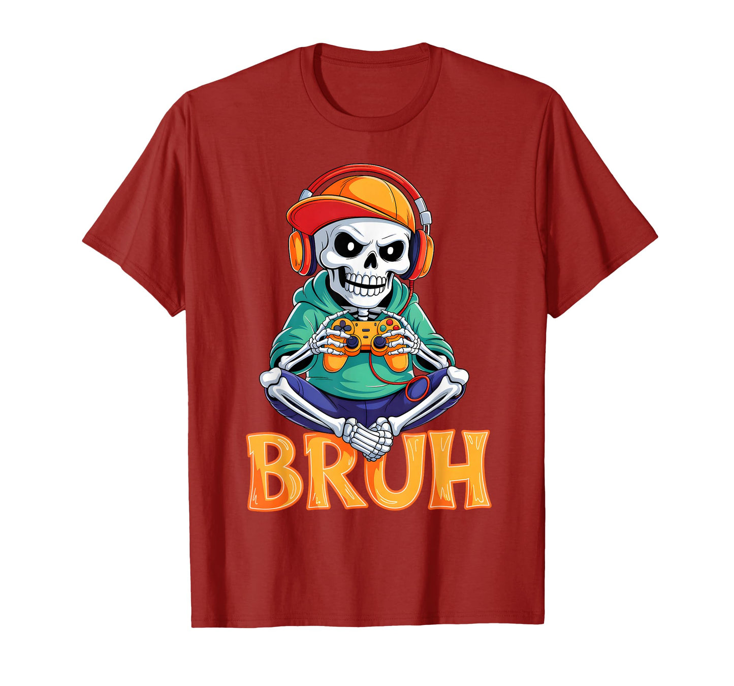 Bruh Halloween Boys Kids Gamer Mens Skeleton Video Gaming T-Shirt