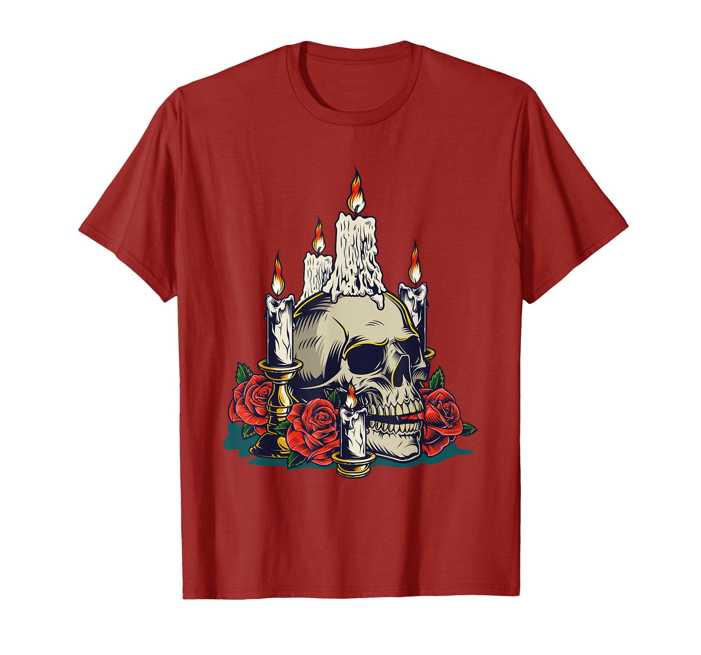Vintage Floral Candle Sugar Skull Day of Dead Halloween T-Shirt