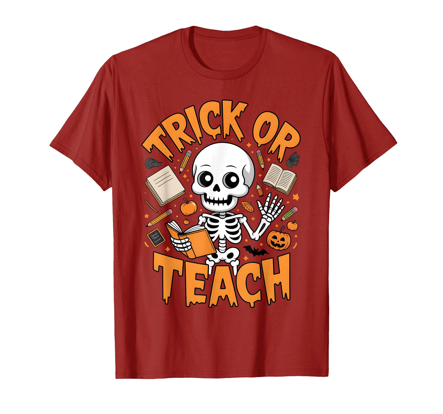 Trick Or Teach Teacher Halloween Costume Skeleton Reading T-Shirt