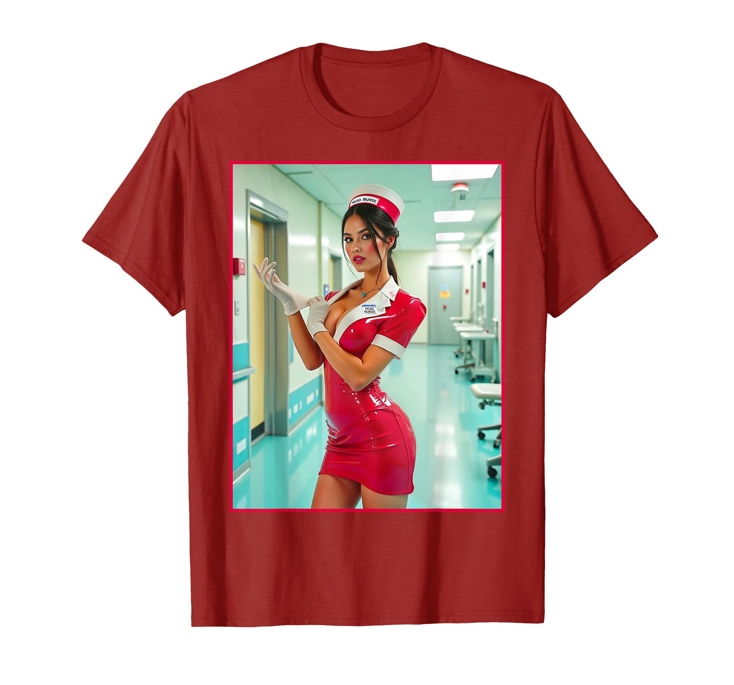 Sexy Girl Graphic Tee - Sexy Naughty Nurse in Red Latex V.2 T-Shirt