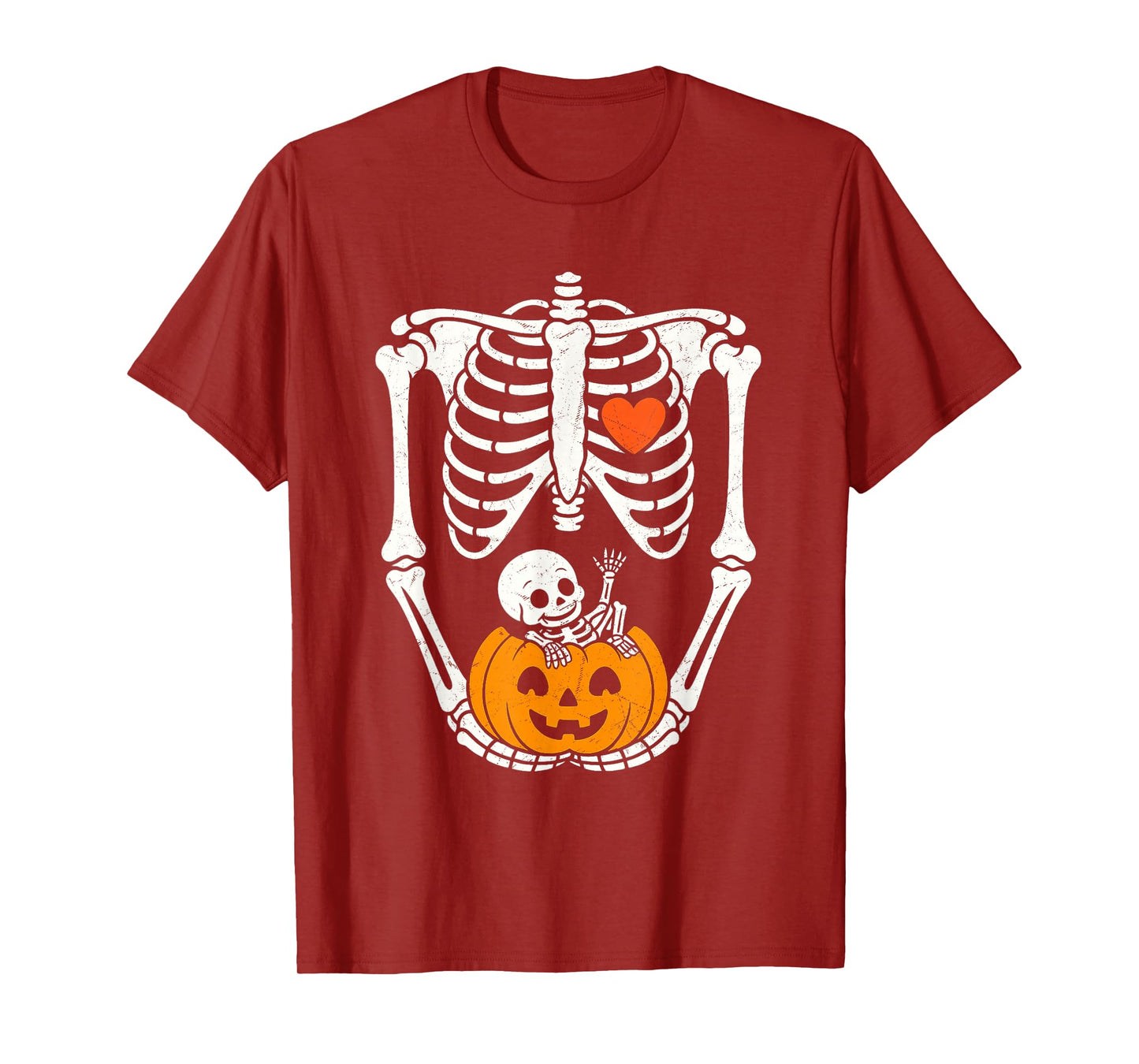 Halloween Skeleton Baby Rib Cage Maternity Pregnant Pumpkin T-Shirt