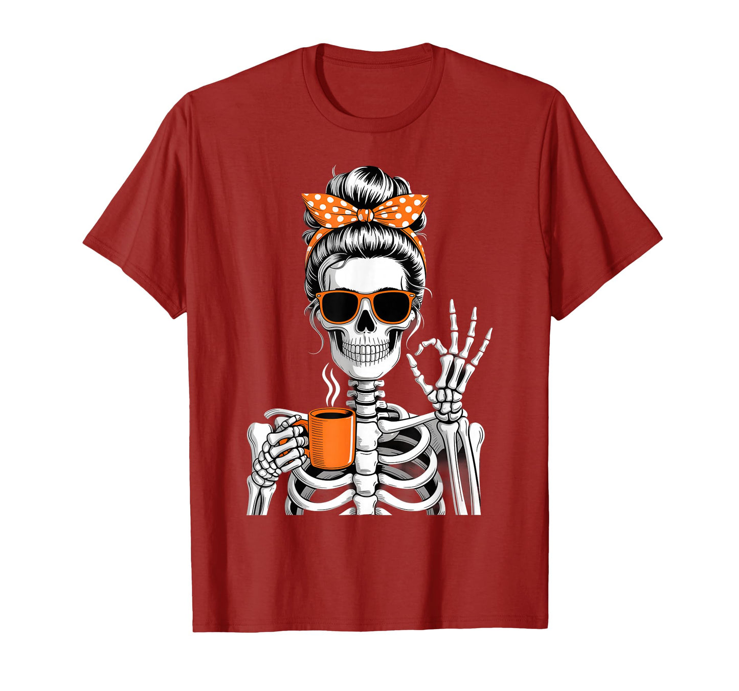 Cool Skeleton Coffee Lady Funny Halloween Design T-Shirt