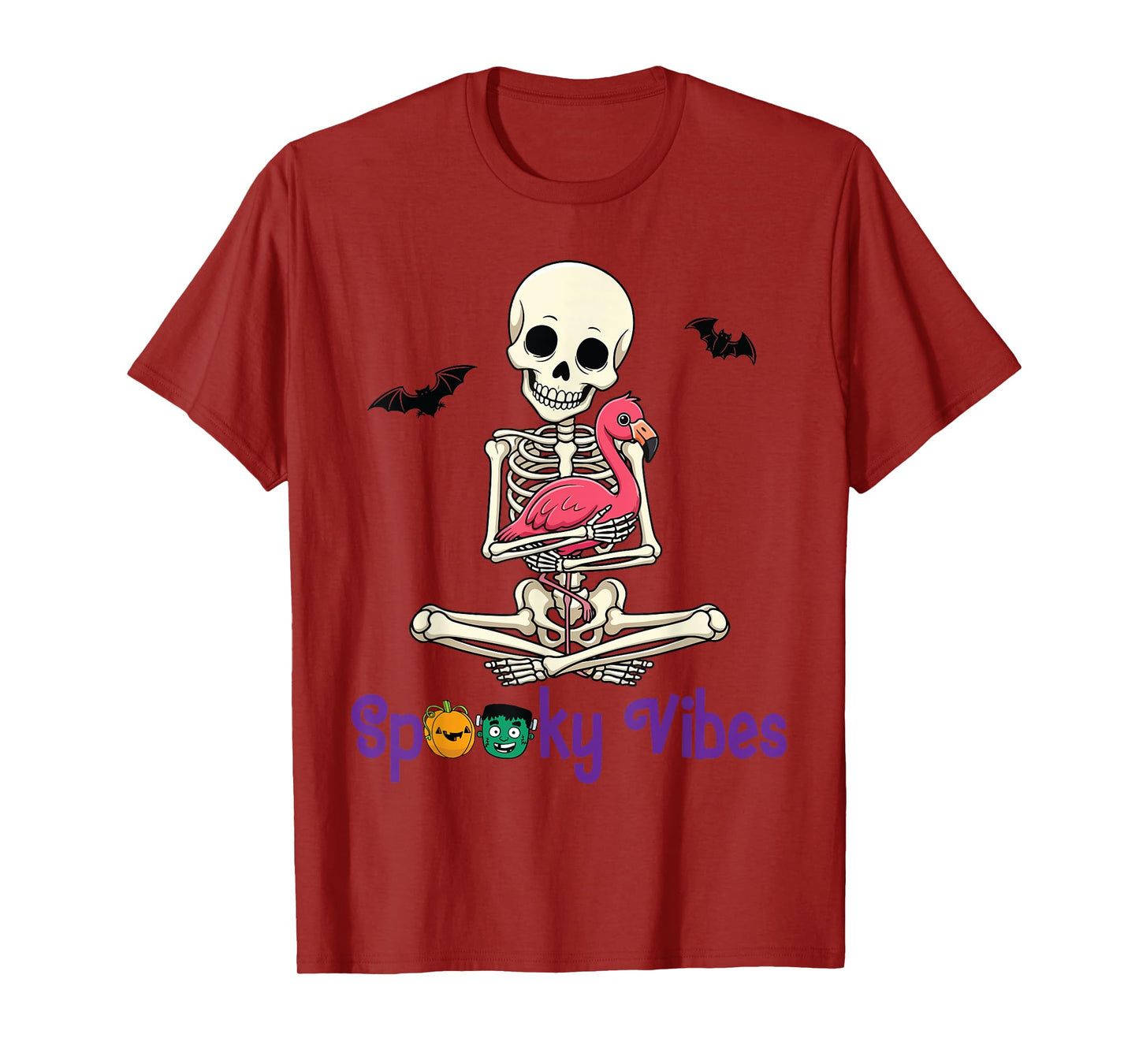 Skeleton Hugging Flamingo Cute Spooky Vibes Halloween Day T-Shirt