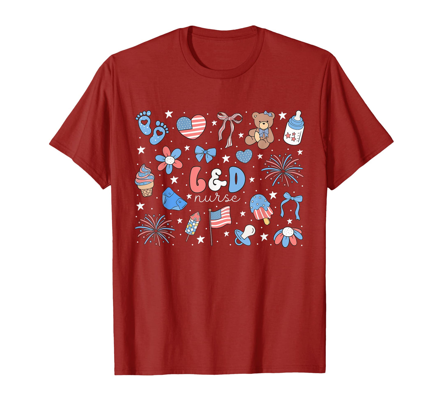 L&D Nurse 4th of July Labor and Delivery Nurse Bear Work T-Shirt