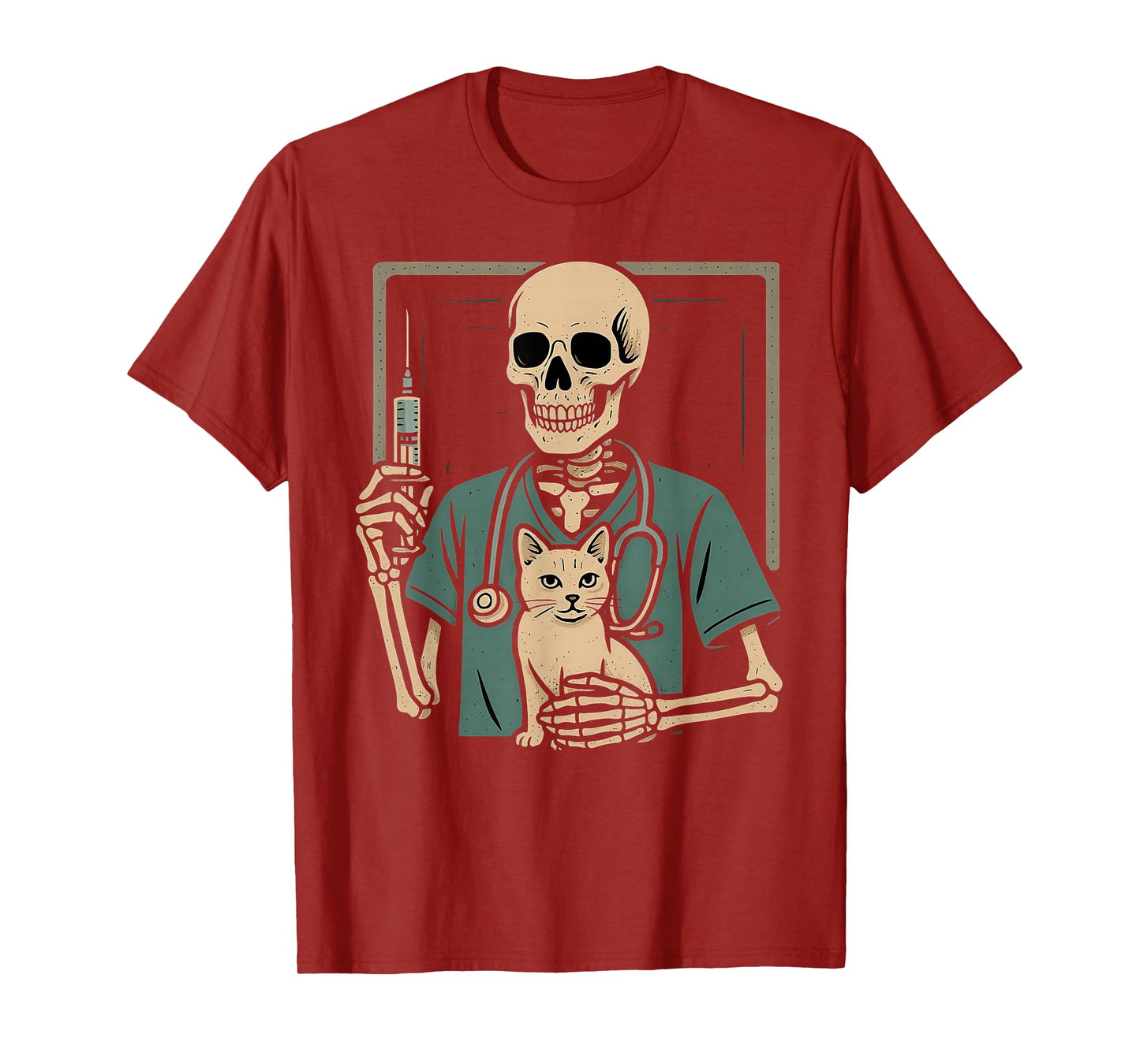 Skeleton Hug Cat Vet Tech Veterinarian Veterinary Halloween T-Shirt