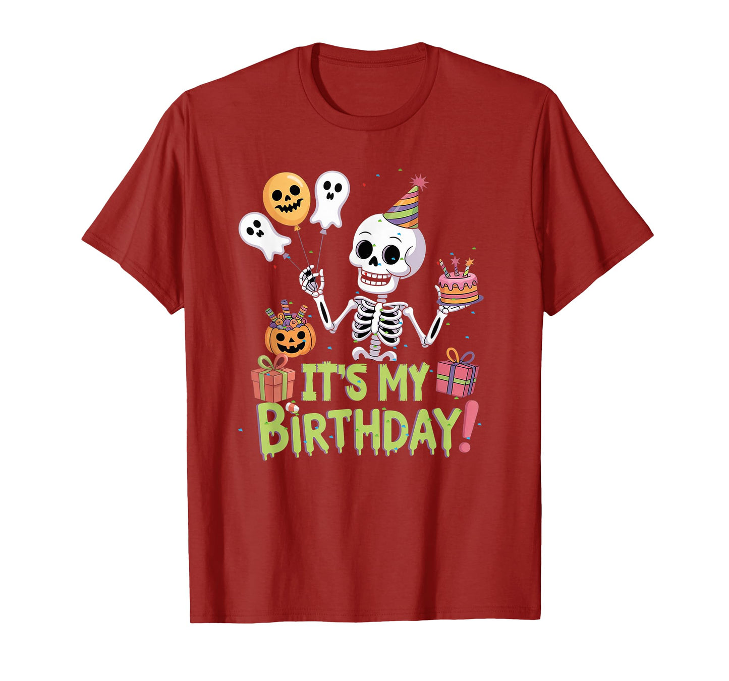 Skeleton Birthday Funny Happy Halloween Bday Boys Girls Kids T-Shirt
