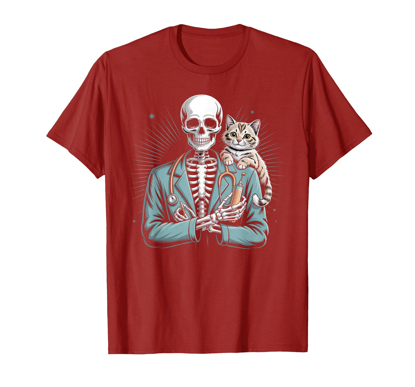 Skeleton Hug Cat Vet Tech Veterinarian Veterinary Halloween T-Shirt