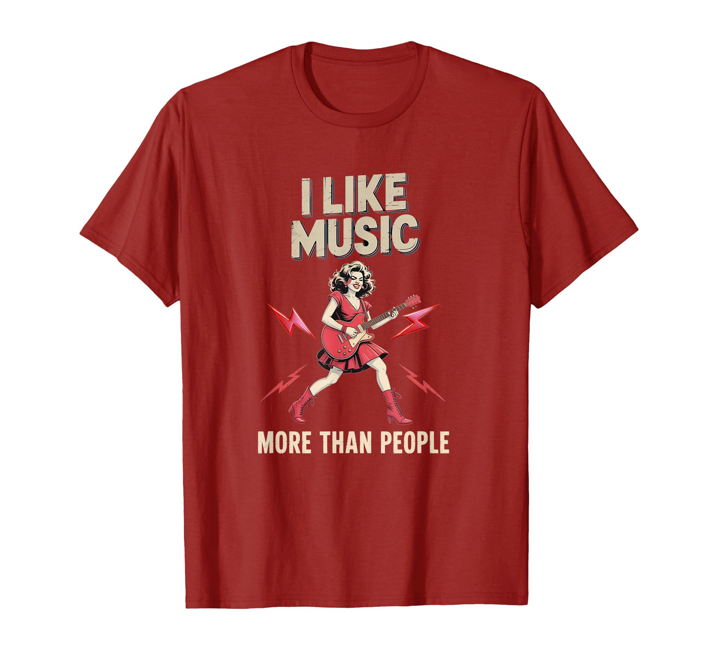 I Like Music More Than People - Rock Guitar Girl Tee T-Shirt