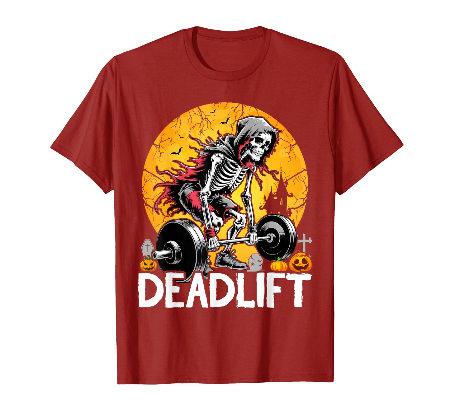 Deadlift Skeleton Halloween Gym Jokes Weightlifting Workout T-Shirt