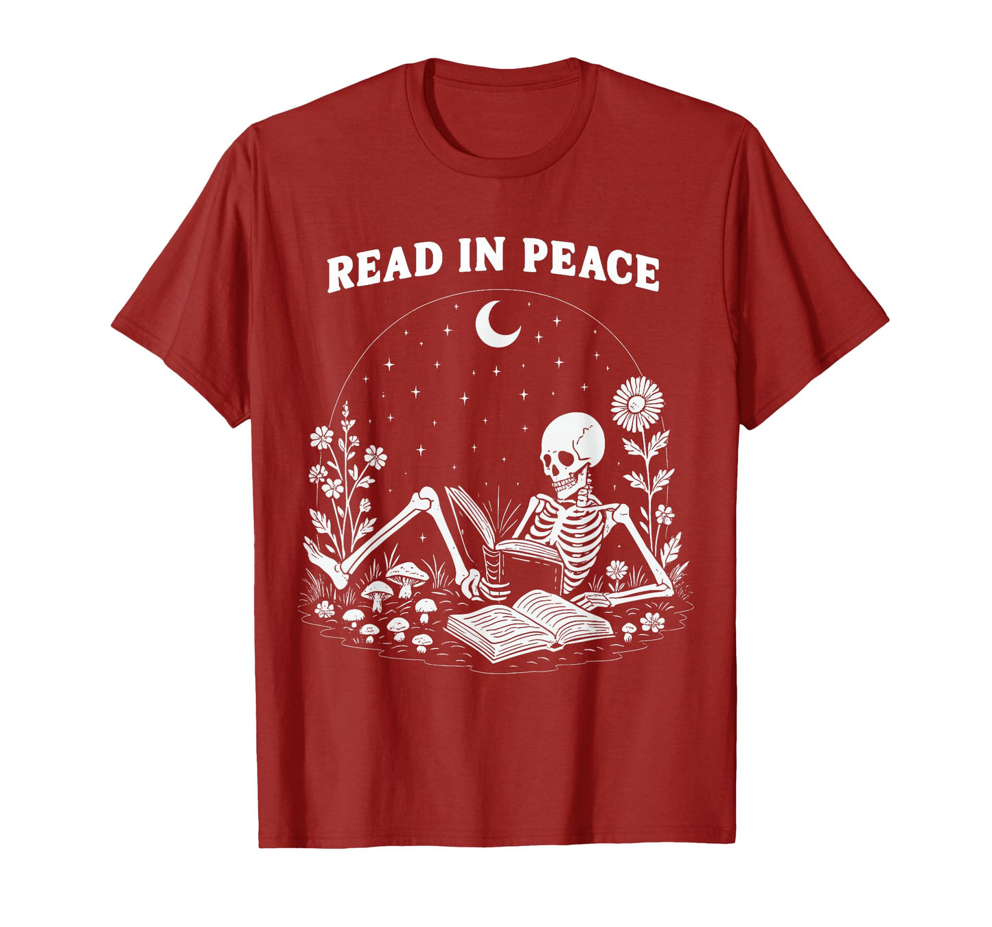 Read in Peace Skeleton Reading Book Halloween Tee T-Shirt