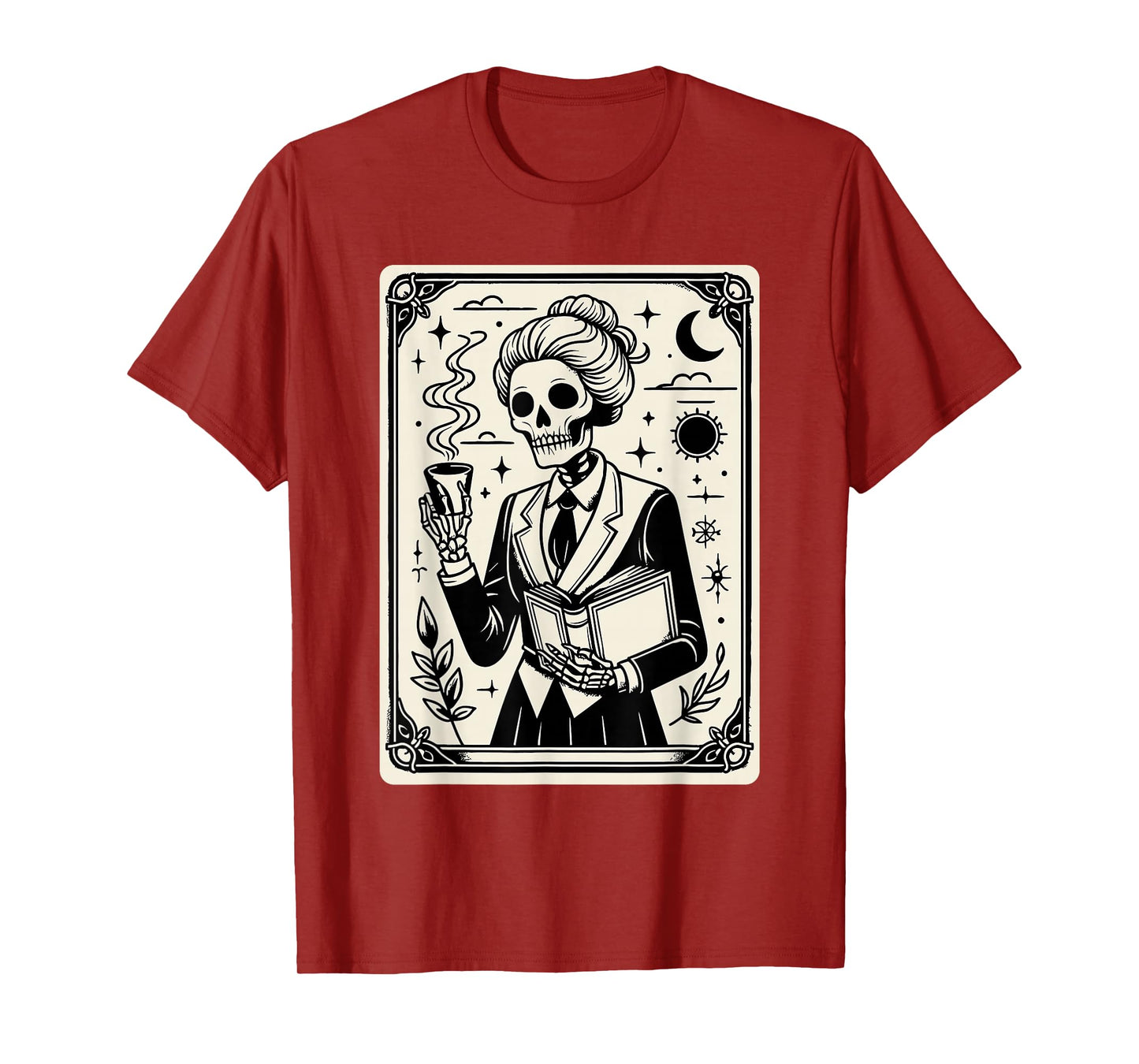 Skeleton Reader Tarot Gothic Coffee Academia Teacher T-Shirt